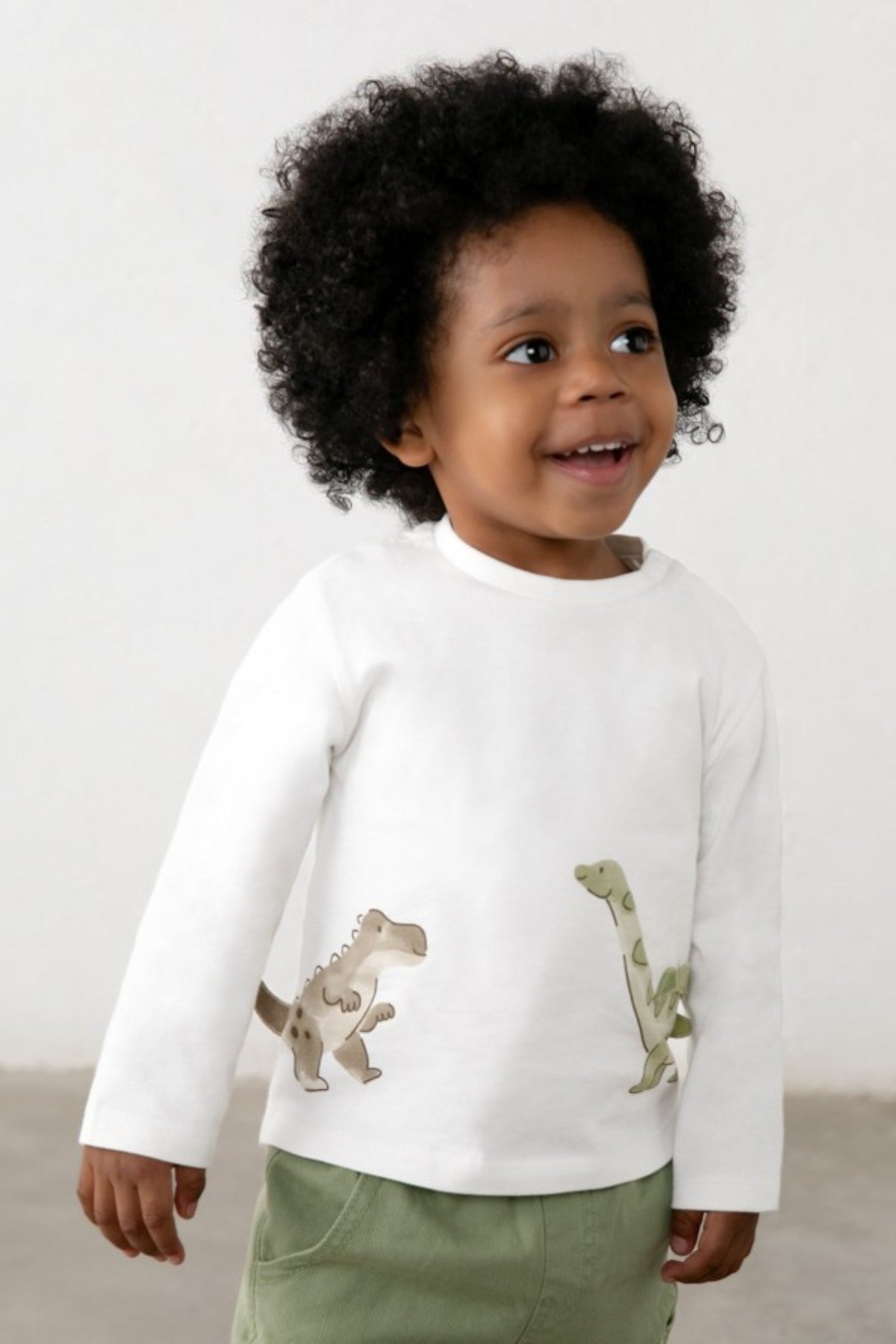 Mayoral Erkek Bebek 1-4 Yaş Dinazor Desenli Uzunkol T-shirt Krem