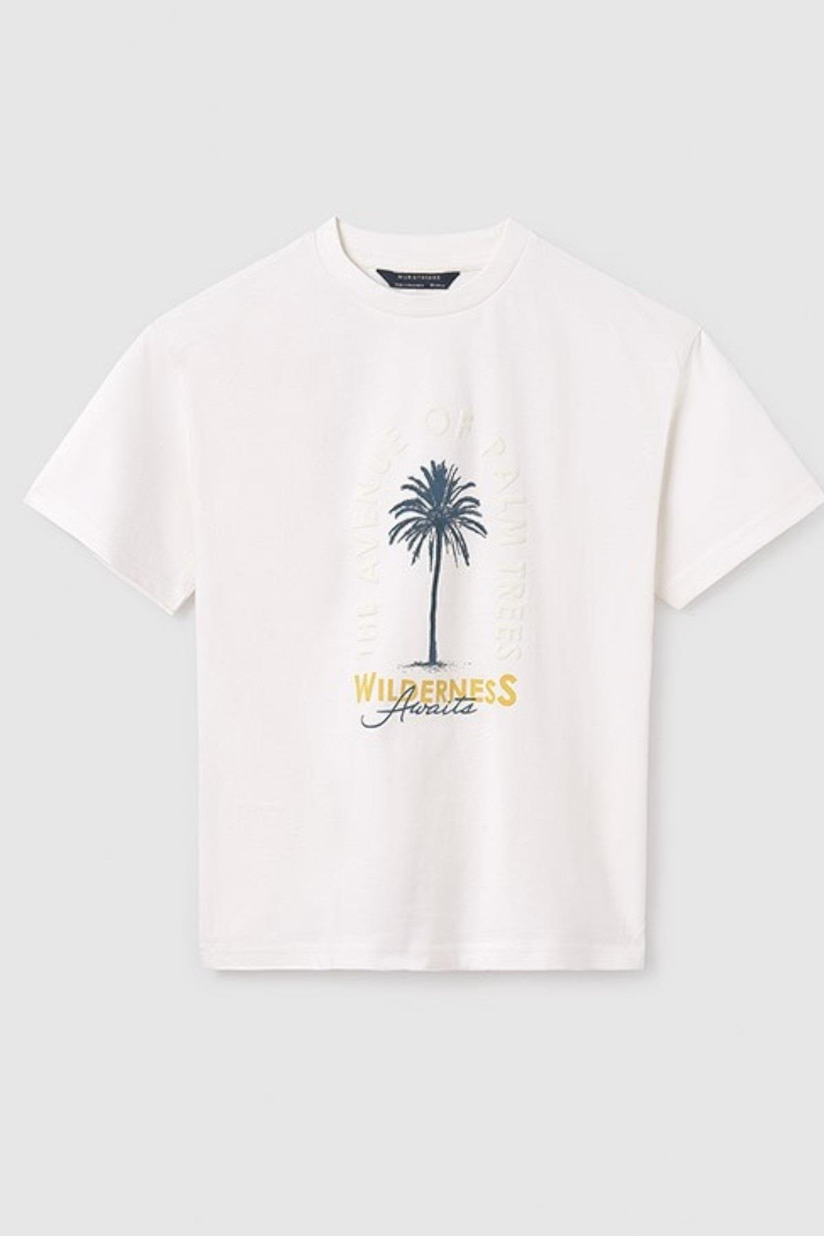 Mayoral Erkek Çocuk 10-16 Yaş Kabartma Desenli T-shirt 6009 Krem