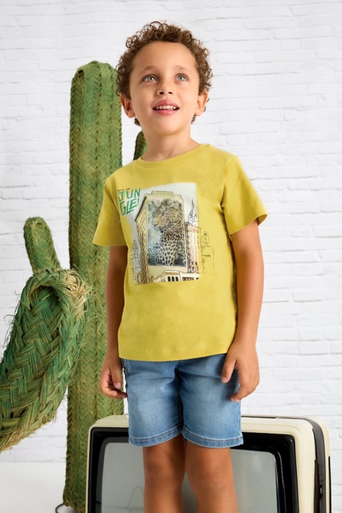 Mayoral Erkek Çocuk 3-9 Yaş 3D Baskılı Kısakol T-shirt 3043 Hardal