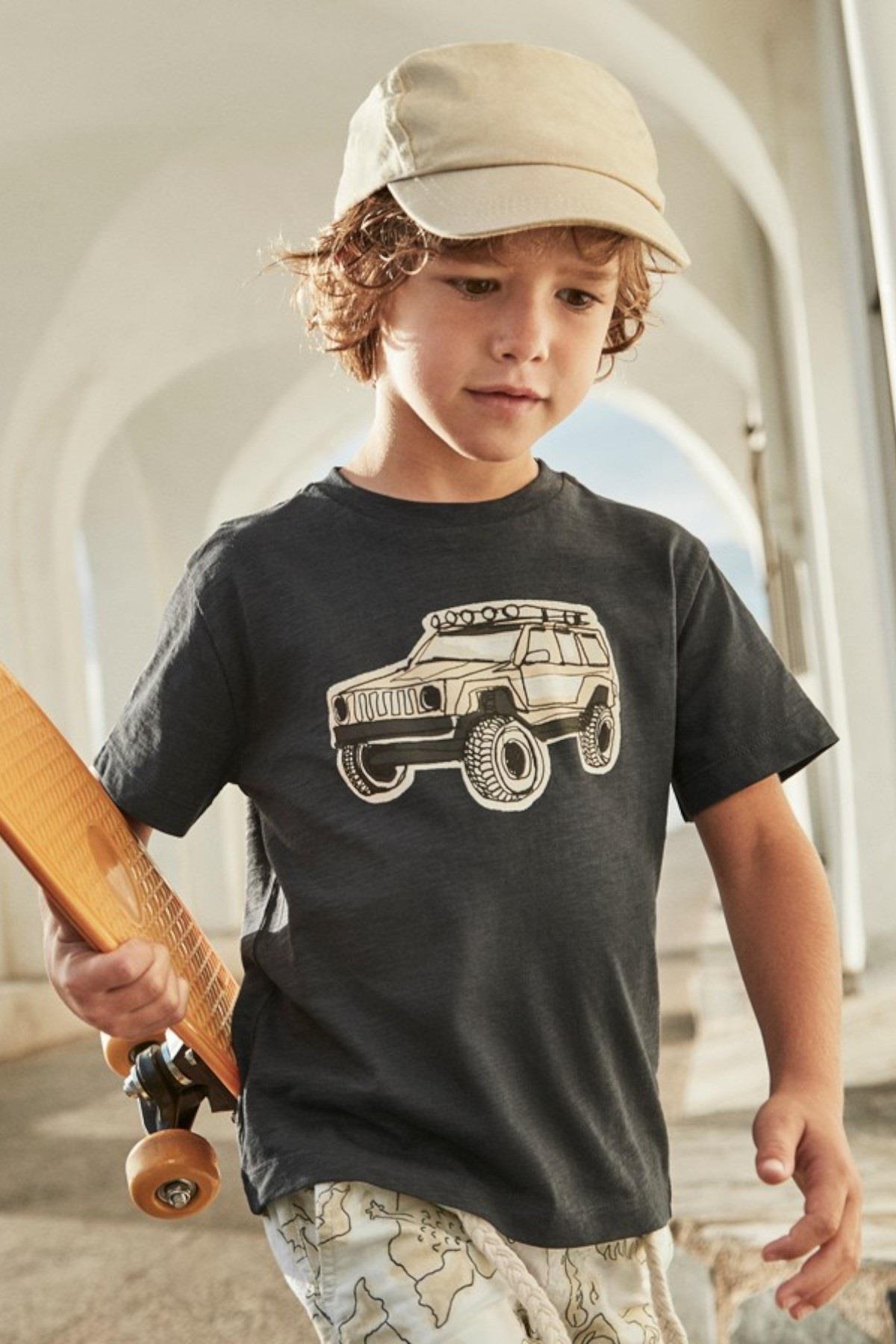 Mayoral Erkek Çocuk 3-9 Yaş Araba Desenli Kısakol T-shirt 3031 Antrasit
