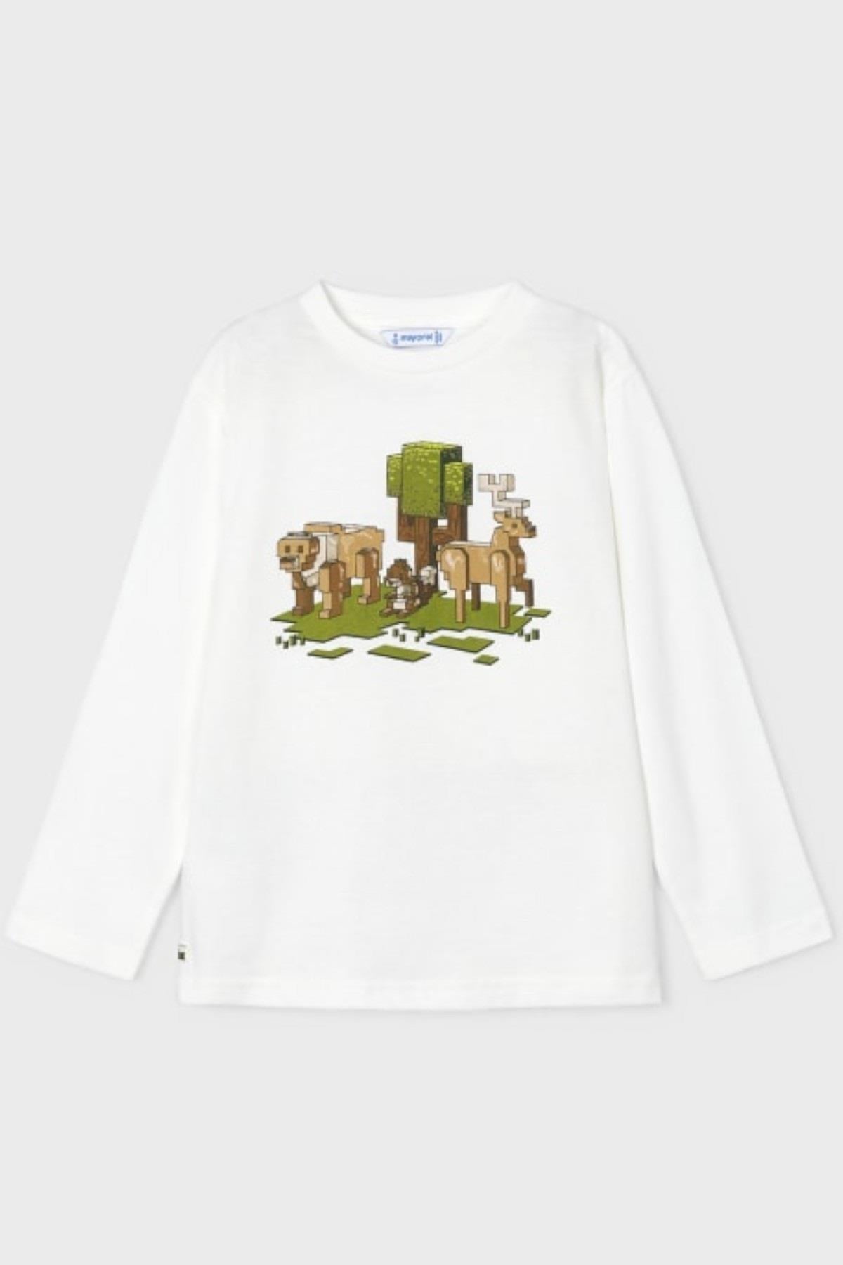 Mayoral Erkek Çocuk 3-9 Yaş Baskılı Uzunkol T-shirt 4054 Krem