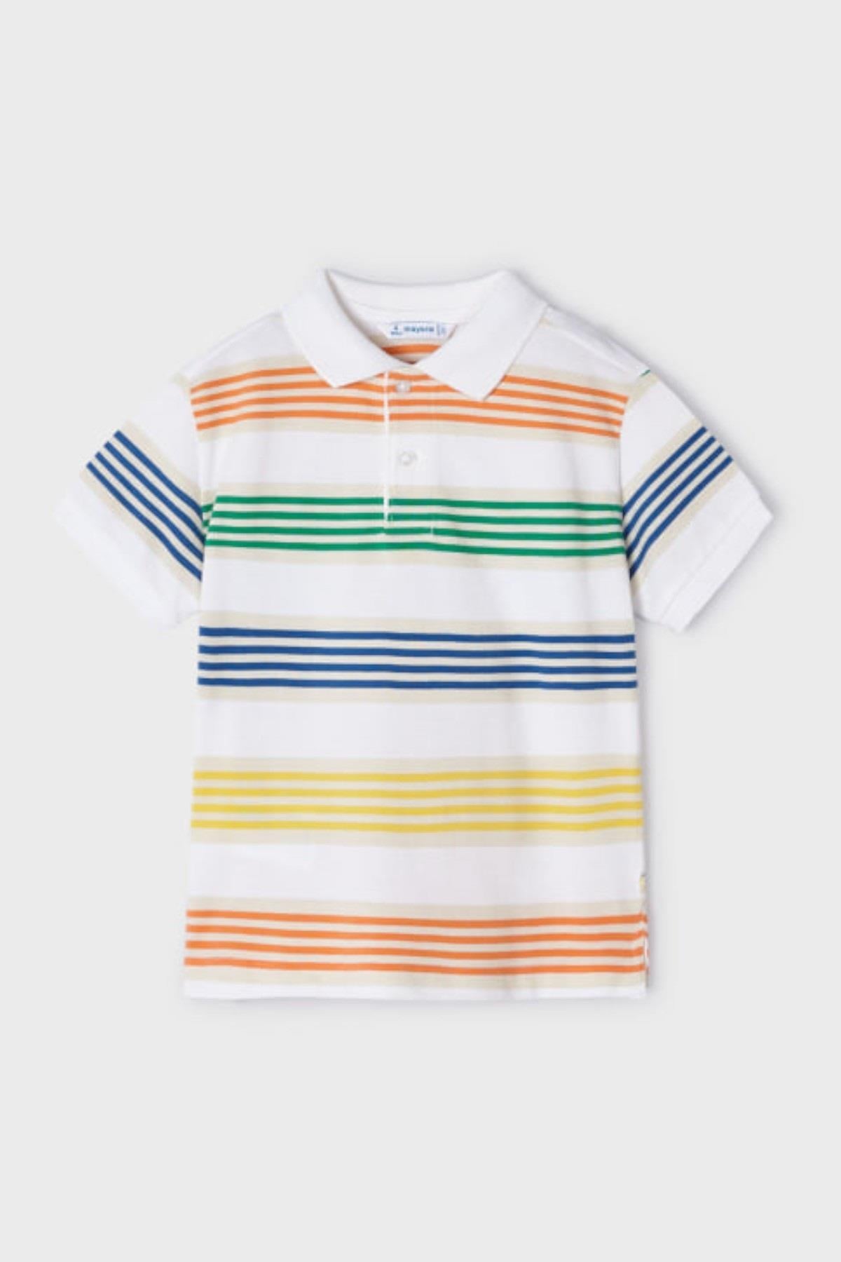 Mayoral Erkek Çocuk 3-9 Yaş Çizgili Kısa Kol Lakos T-shirt 3108 Beyaz