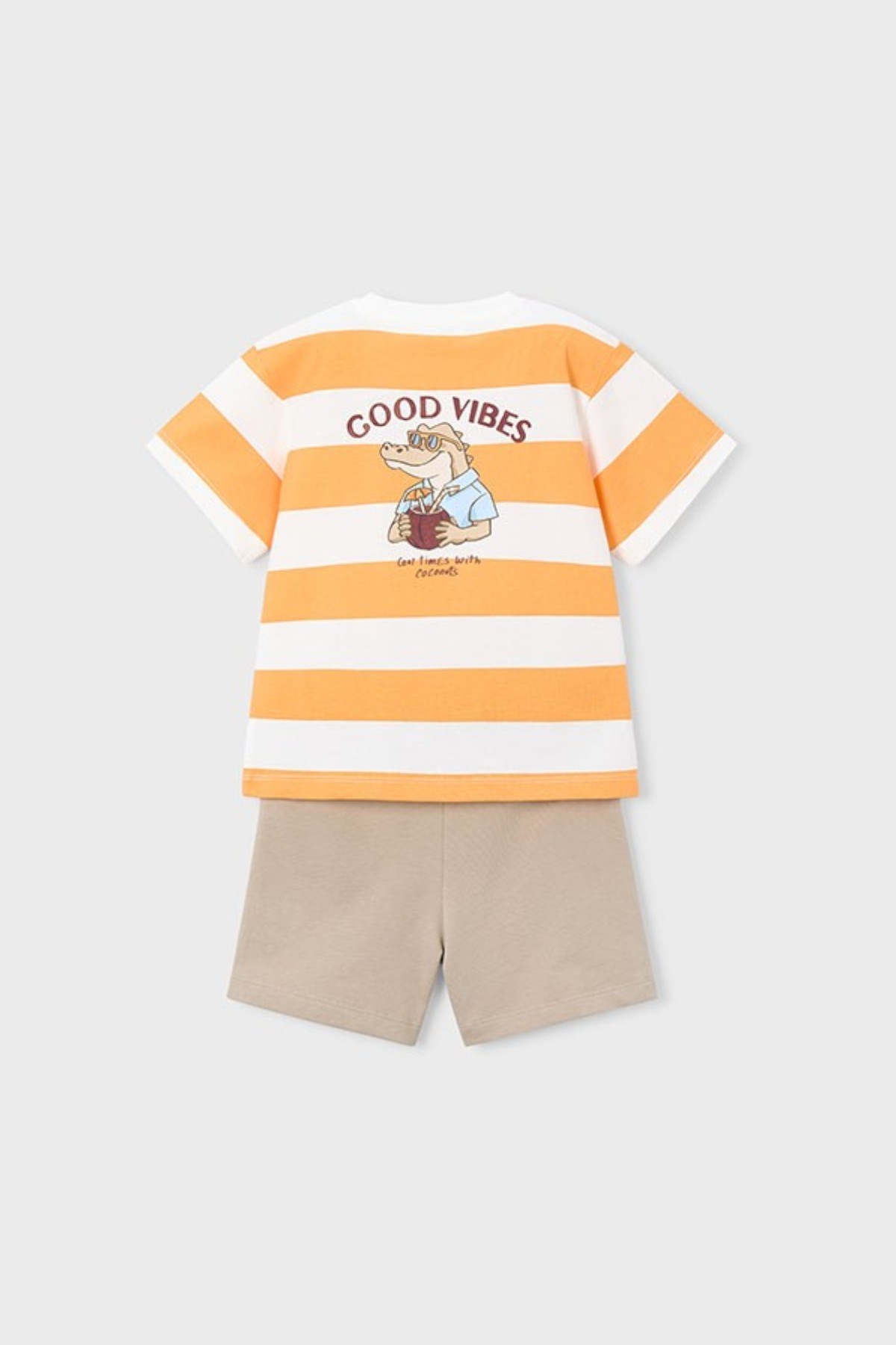 Mayoral Erkek Çocuk 3-9 Yaş Desenli T-Shirt- Şort İkili Takım Taş Rengi