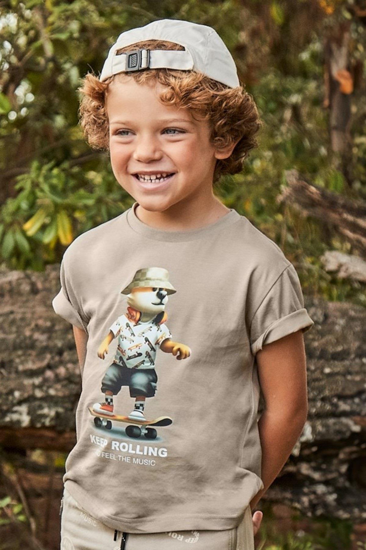 Mayoral Erkek Çocuk 3-9 Yaş Karakter Baskılı Kısakol T-shirt 3041 Taş Rengi