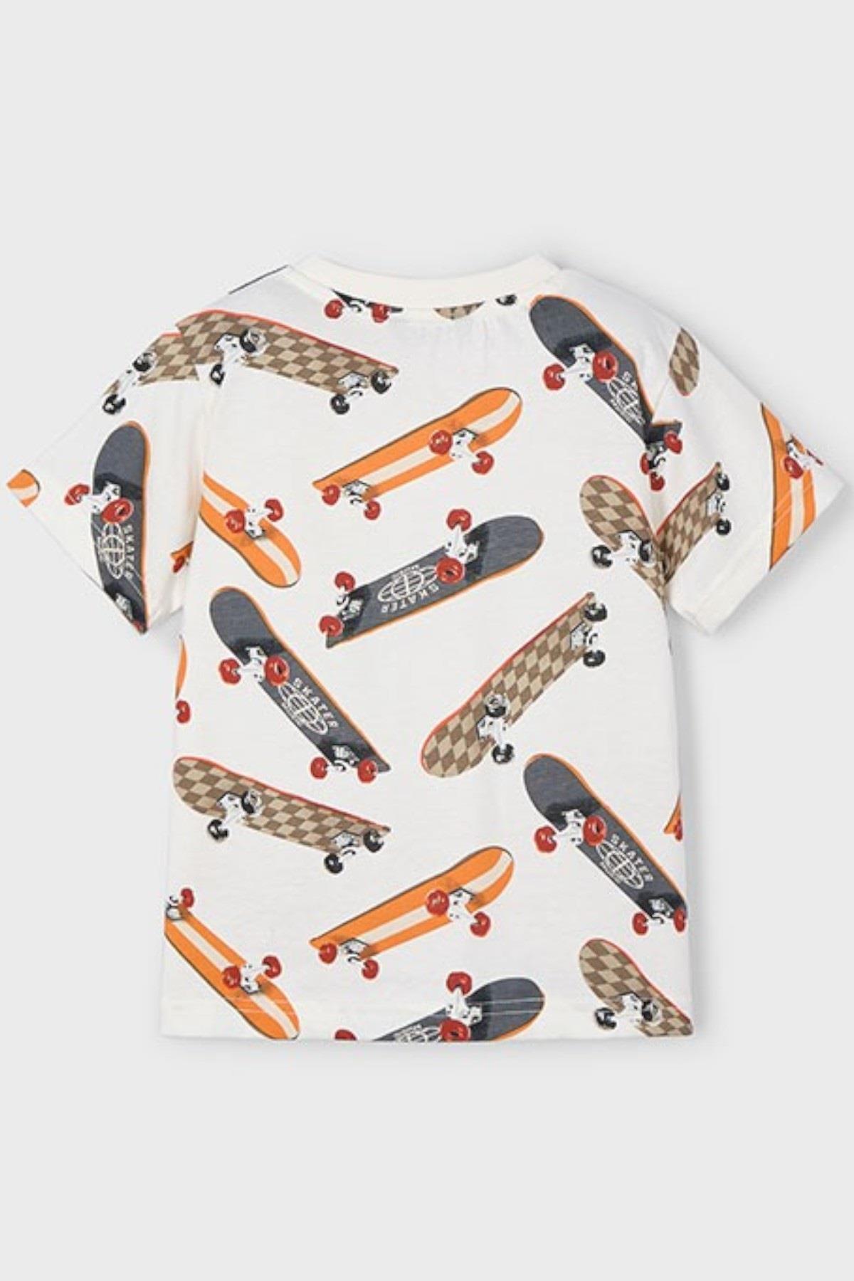 Mayoral Erkek Çocuk 3-9 Yaş Kaykay Desenli T-shirt 3038 Ekru