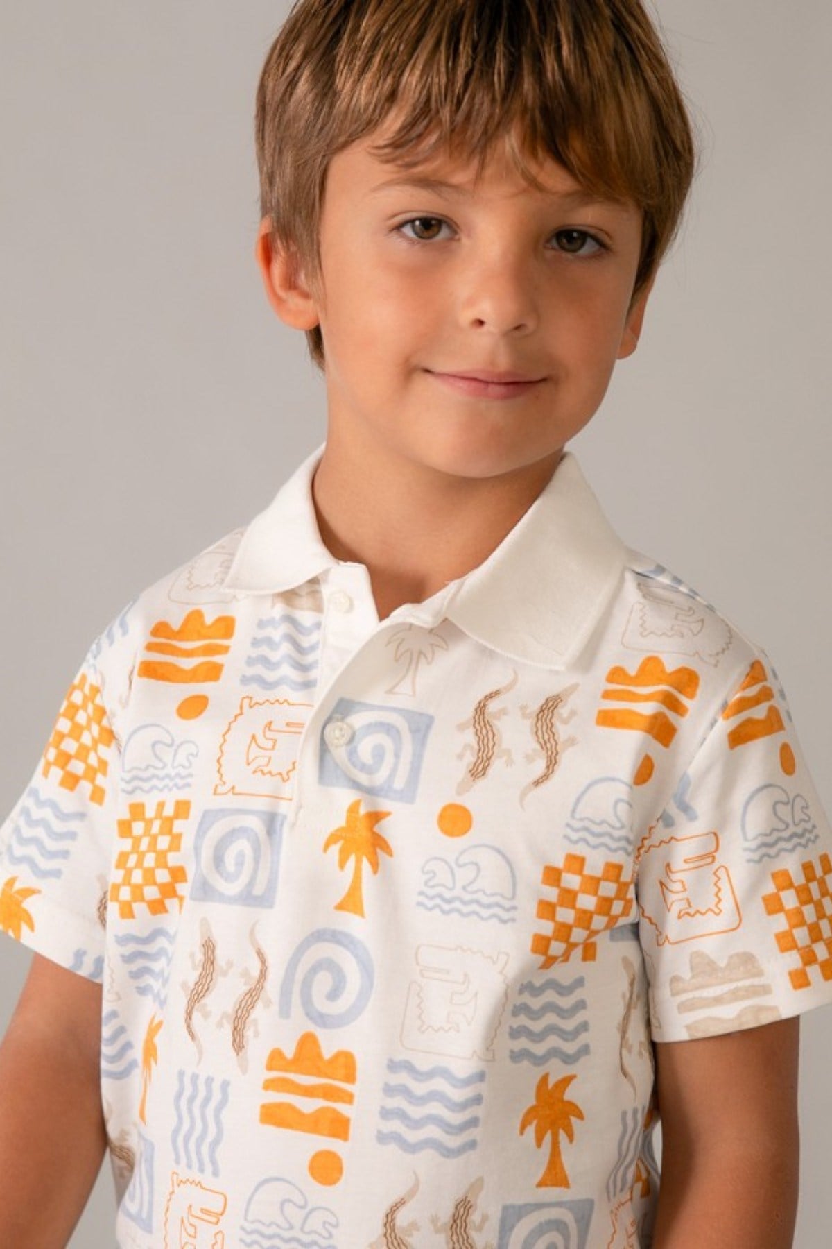 Mayoral Erkek Çocuk 3-9 Yaş Polo Yaka Kısa Kol T-Shirt Ekru