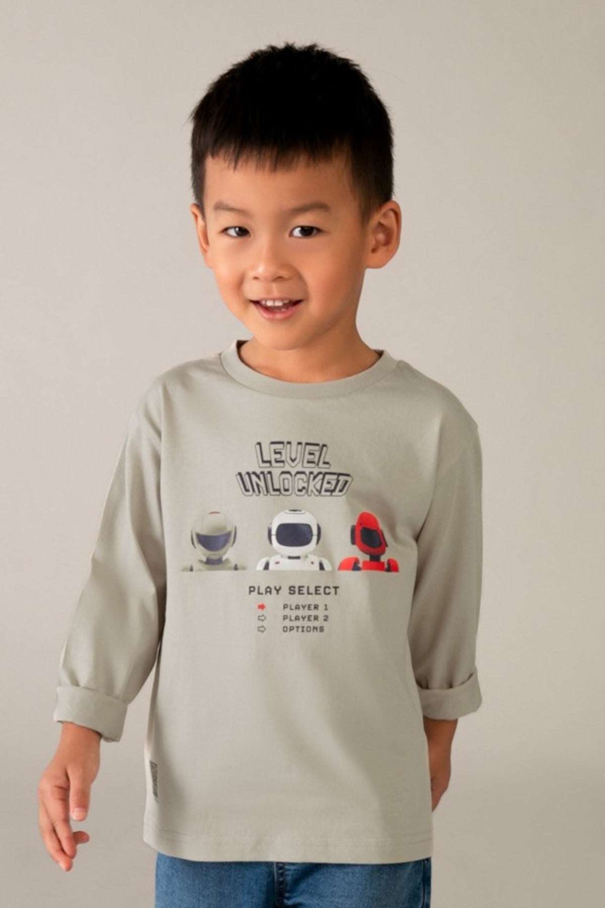 Mayoral Erkek Çocuk 3-9 Yaş Robot Desenli Uzunkol T-Shirt Taş Rengi