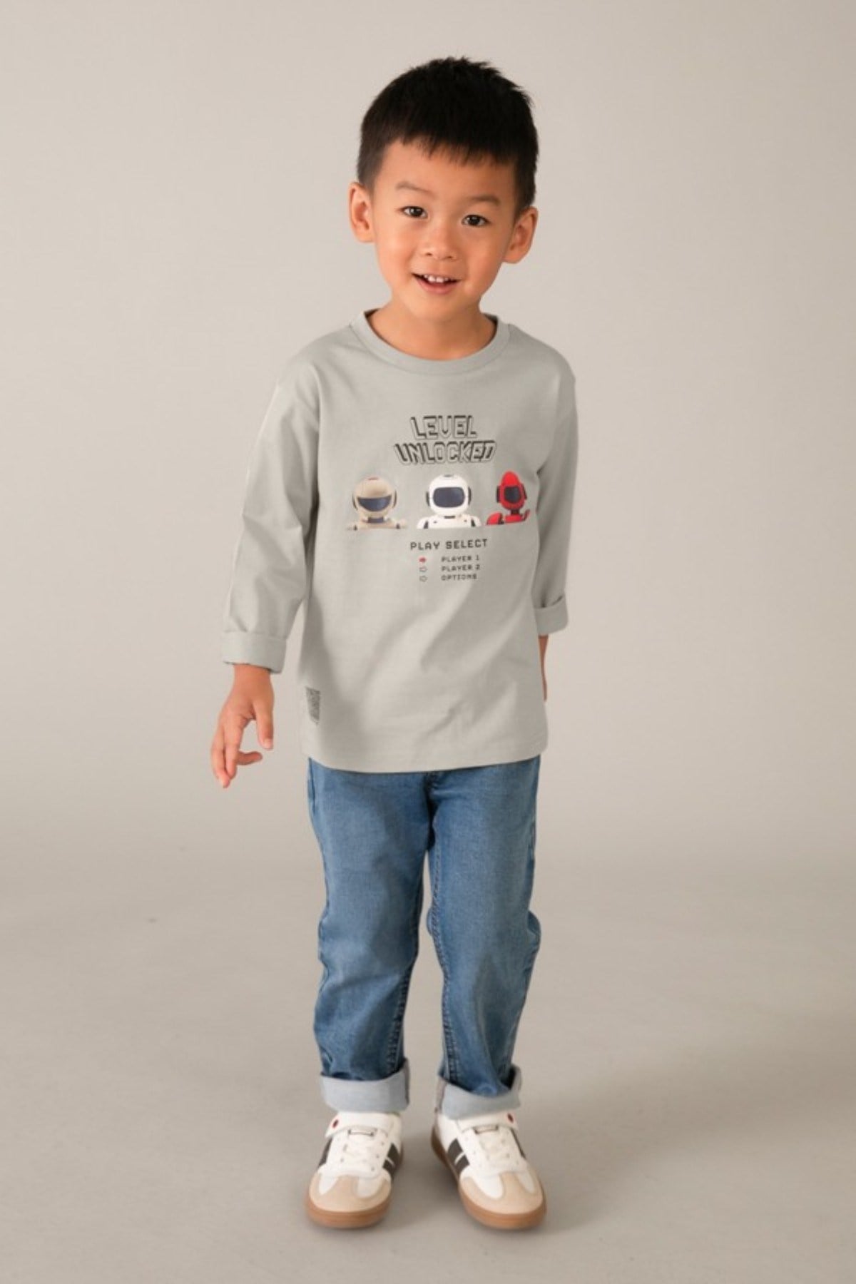 Mayoral Erkek Çocuk 3-9 Yaş Robot Desenli Uzunkol T-Shirt Taş Rengi