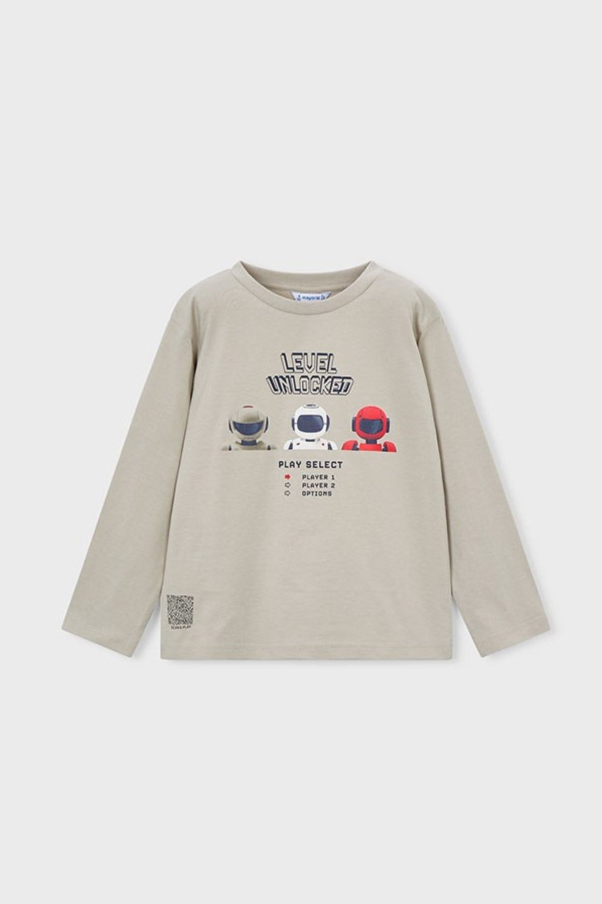 Mayoral Erkek Çocuk 3-9 Yaş Robot Desenli Uzunkol T-Shirt Taş Rengi