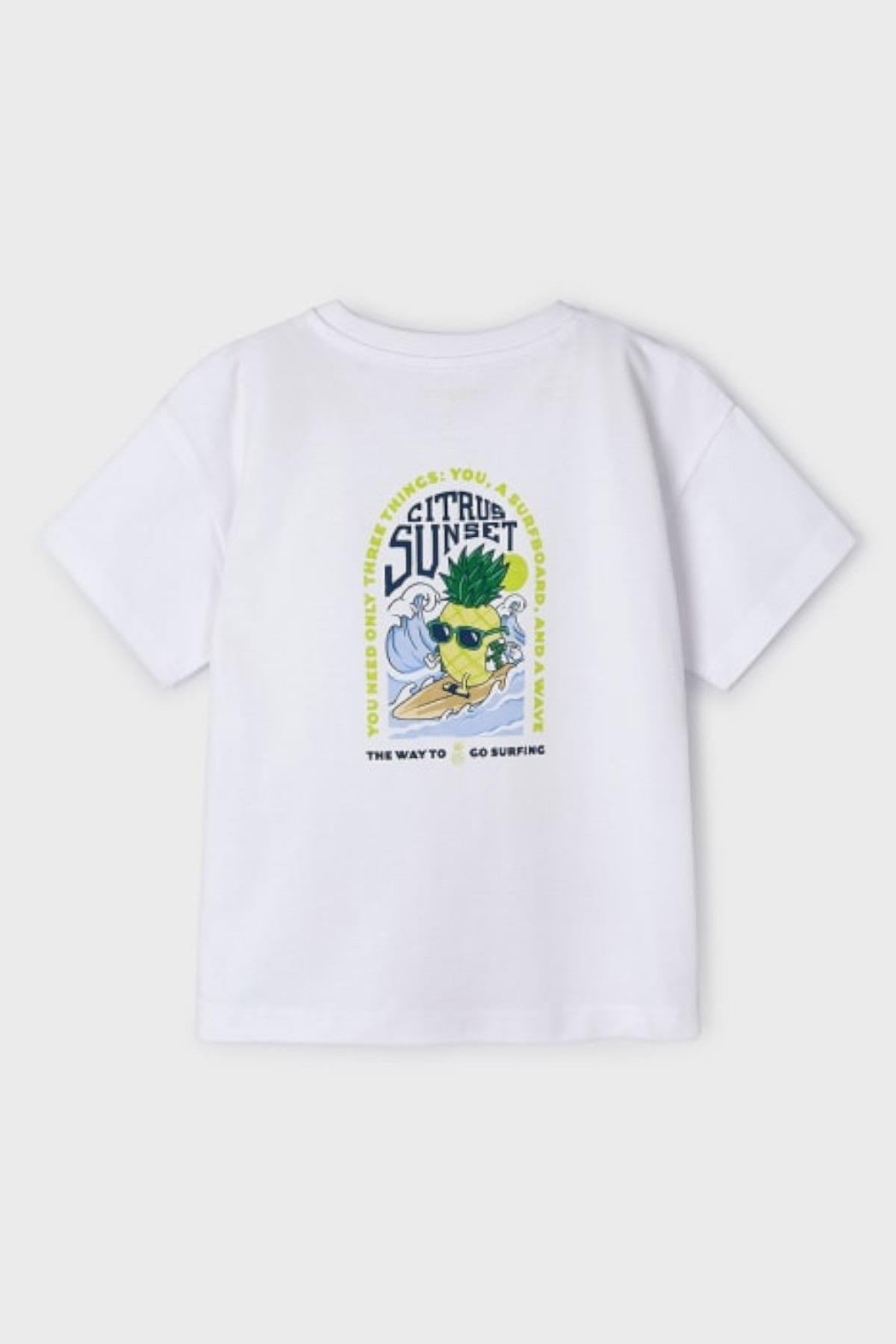 Mayoral Erkek Çocuk 3-9 Yaş Sırt Baskılı T-shirt 3023 Beyaz