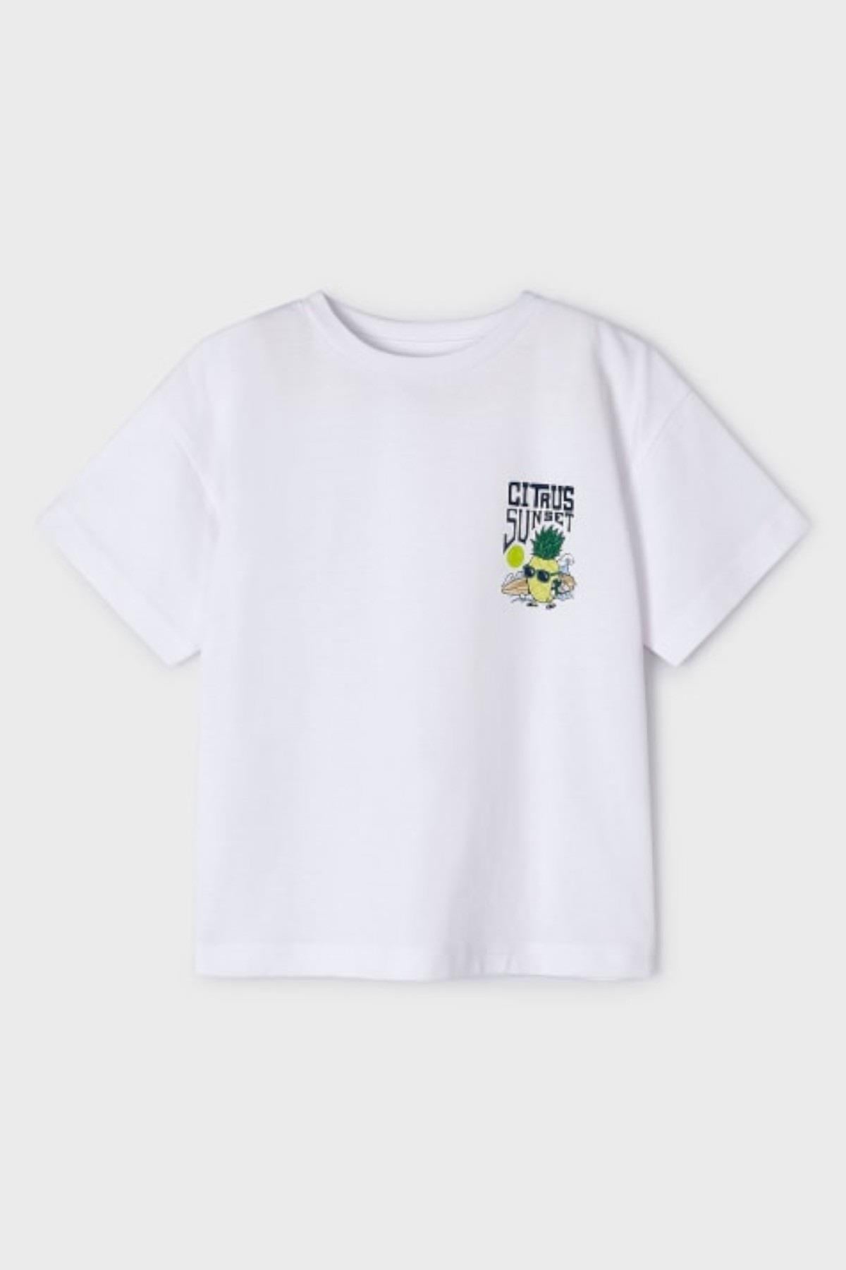 Mayoral Erkek Çocuk 3-9 Yaş Sırt Baskılı T-shirt 3023 Beyaz
