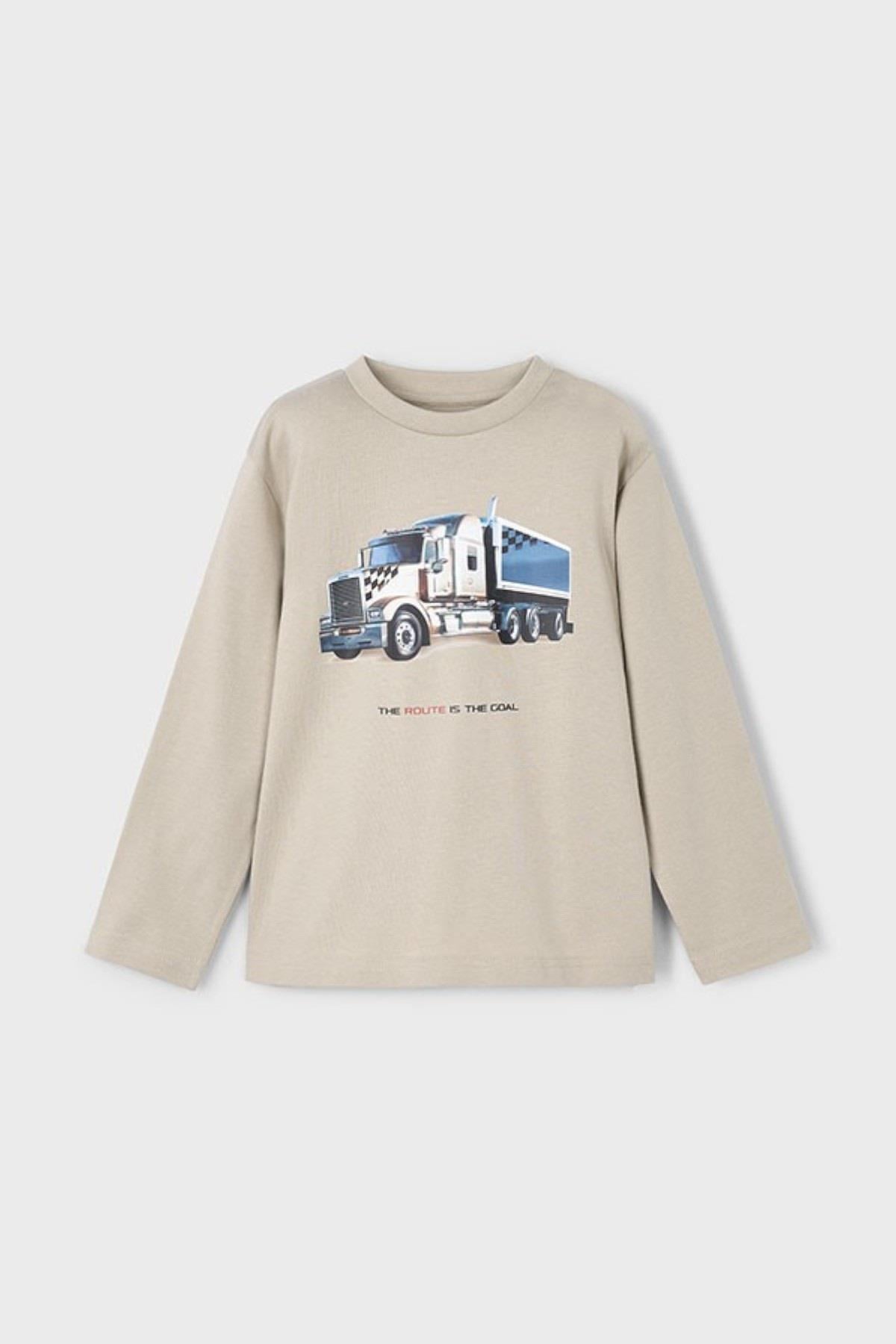 Mayoral Erkek Çocuk 4-8 Yaş Baskılı Uzun Kol T-shirt Vizon