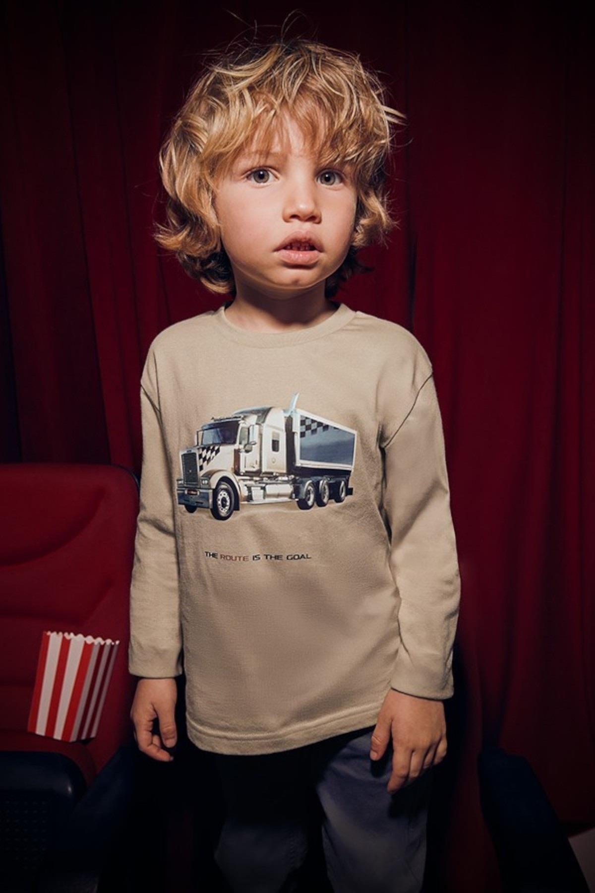 Mayoral Erkek Çocuk 4-8 Yaş Baskılı Uzun Kol T-shirt Vizon