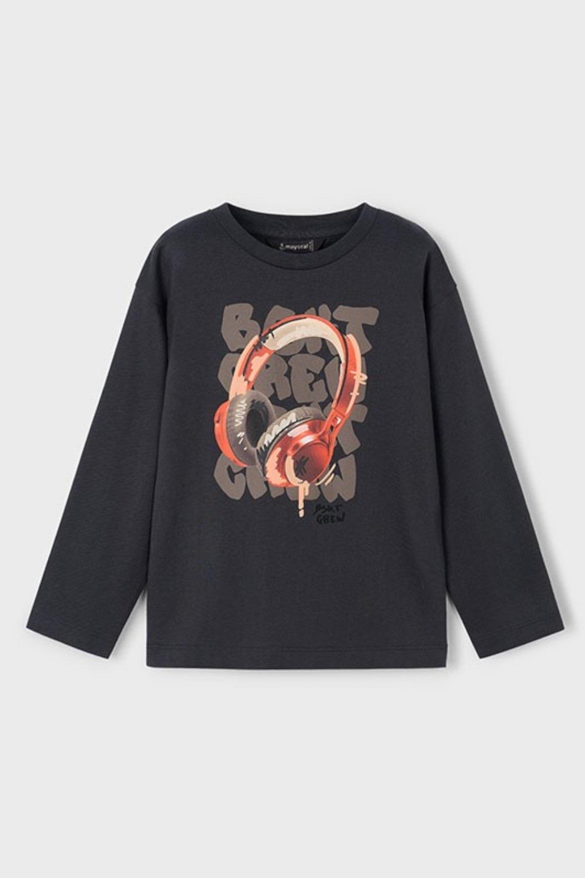 Mayoral Erkek Çocuk 4-9 Yaş 3D Desenli Uzun Kol T-shirt Antrasit