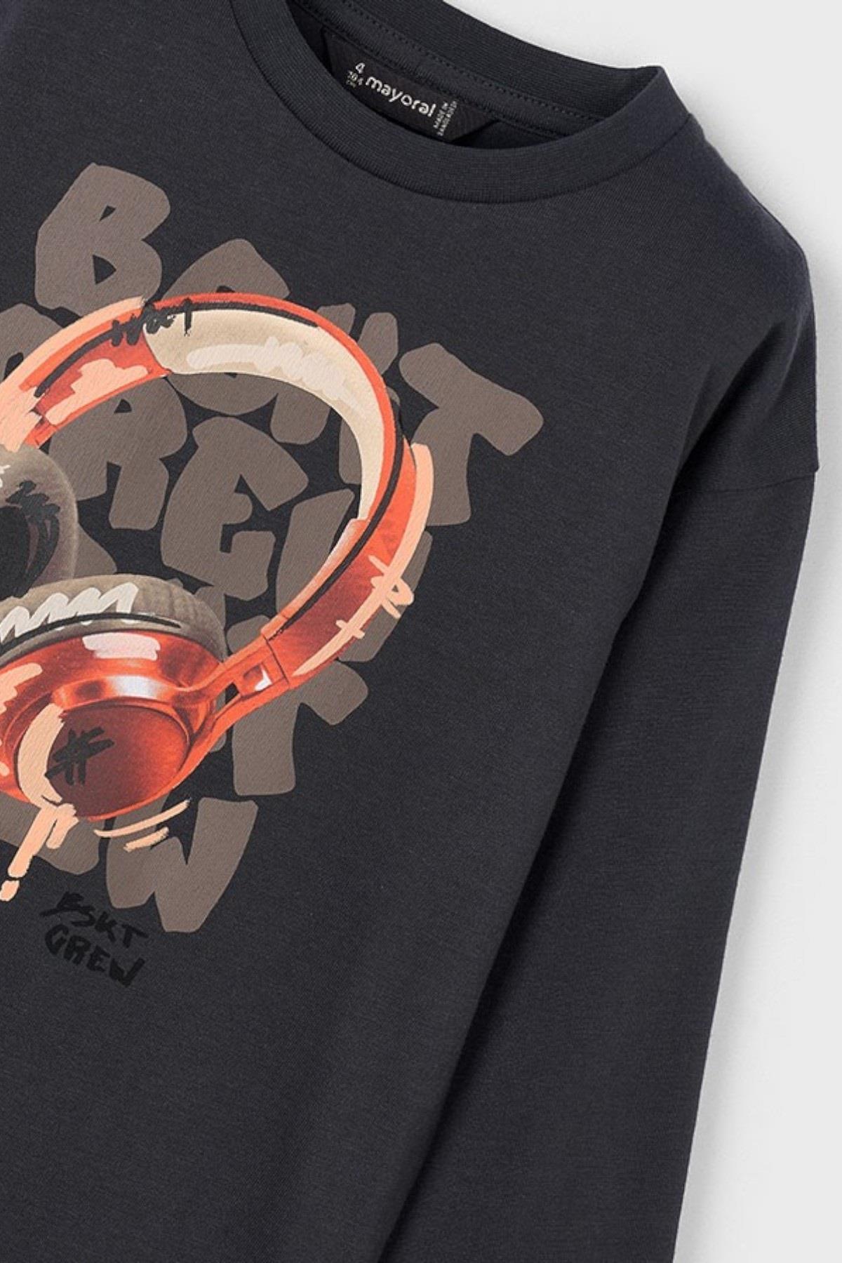 Mayoral Erkek Çocuk 4-9 Yaş 3D Desenli Uzun Kol T-shirt Antrasit