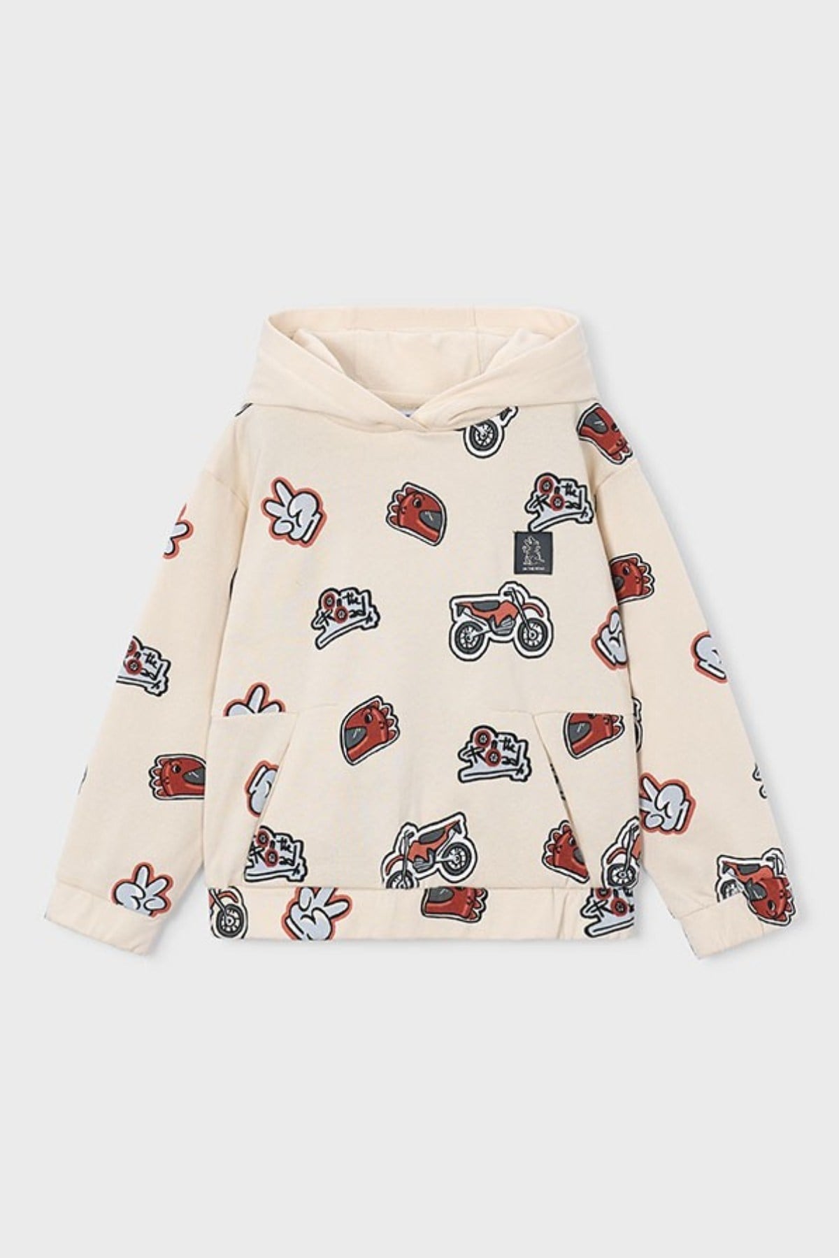Mayoral Erkek Çocuk 4-9 Yaş Baskılı Kapüşonlu Sweatshirt Krem