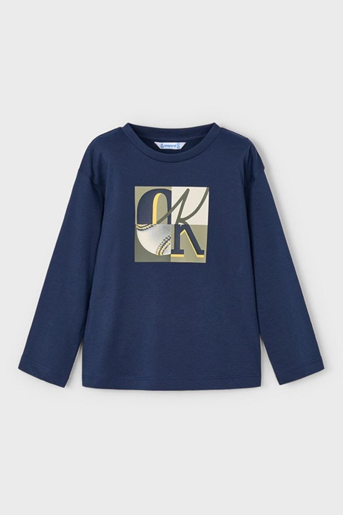 Mayoral Erkek Çocuk 4-9 Yaş Baskılı Uzun Kol T-shirt Lacivert