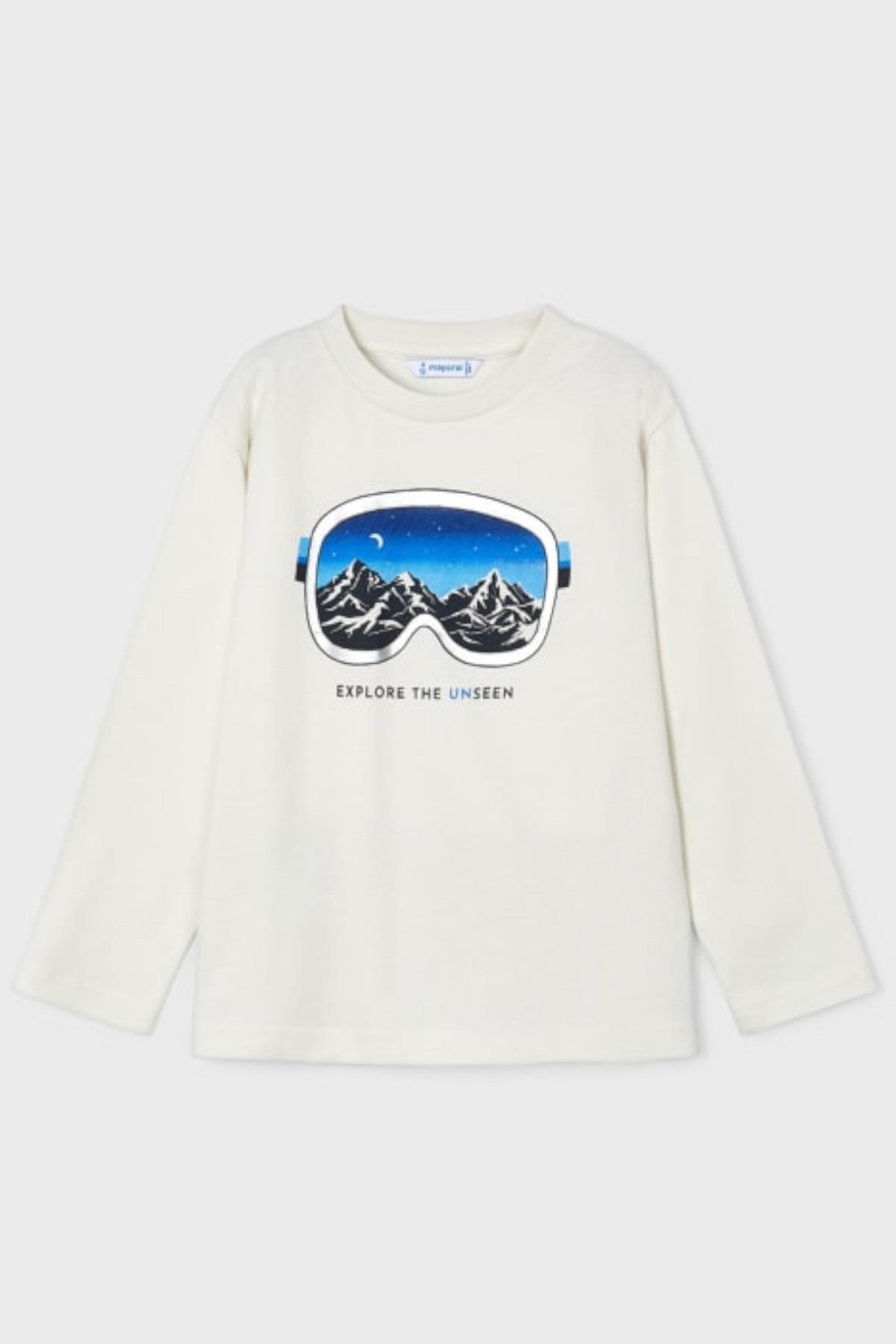 Mayoral Erkek Çocuk 4-9 Yaş Baskılı Uzunkol T-shirt 4056 Beyaz