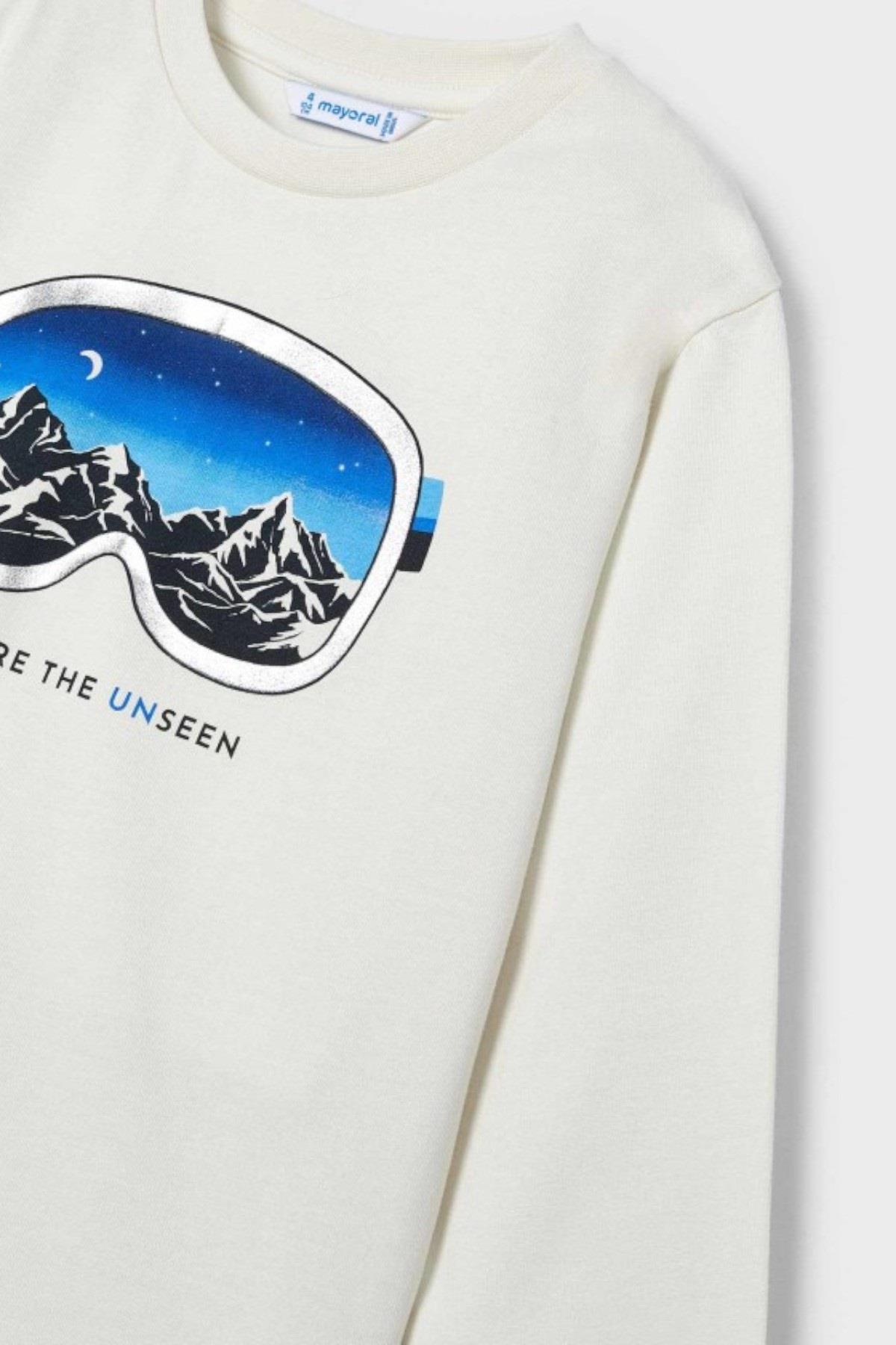Mayoral Erkek Çocuk 4-9 Yaş Baskılı Uzunkol T-shirt 4056 Beyaz
