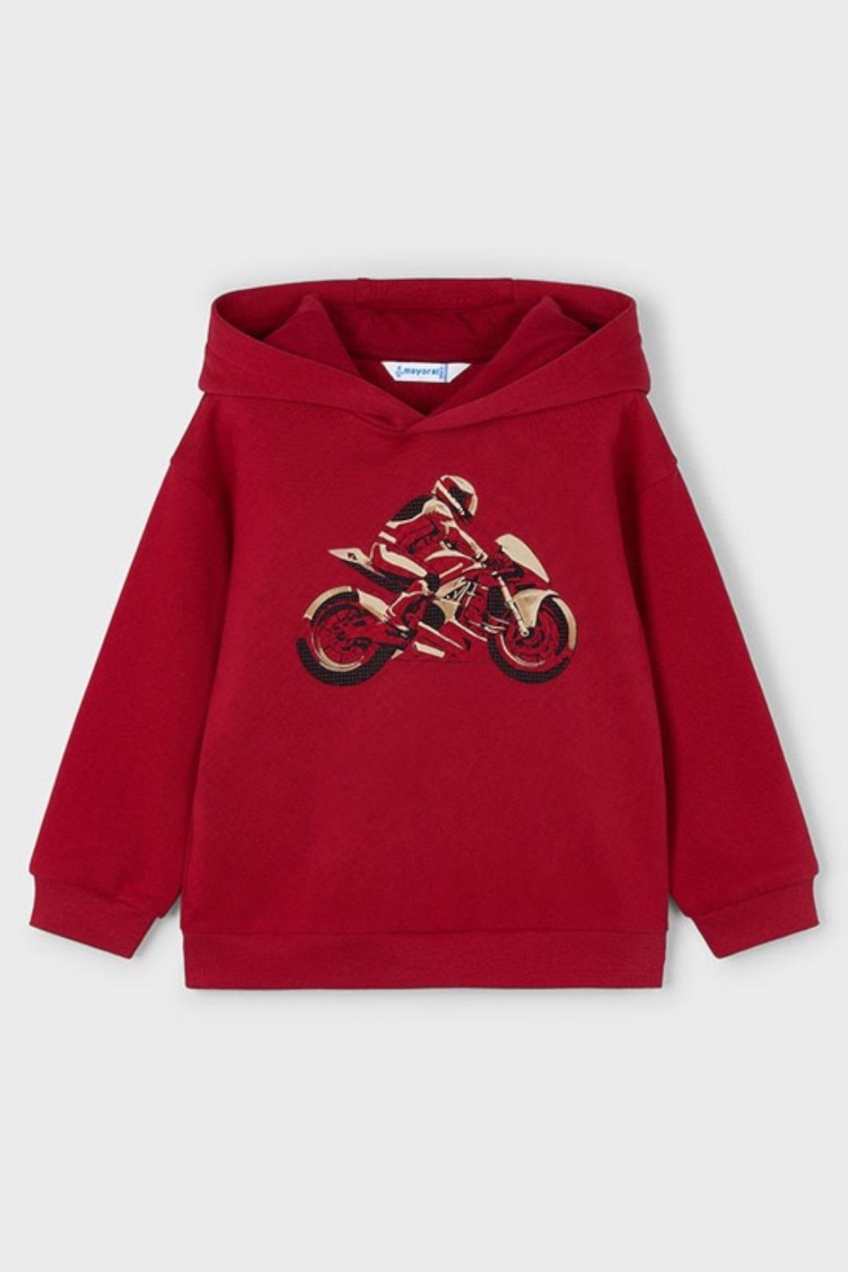 Mayoral Erkek Çocuk 4-9 Yaş Desenli Kapüşonlu Sweatshirt Kırmızı