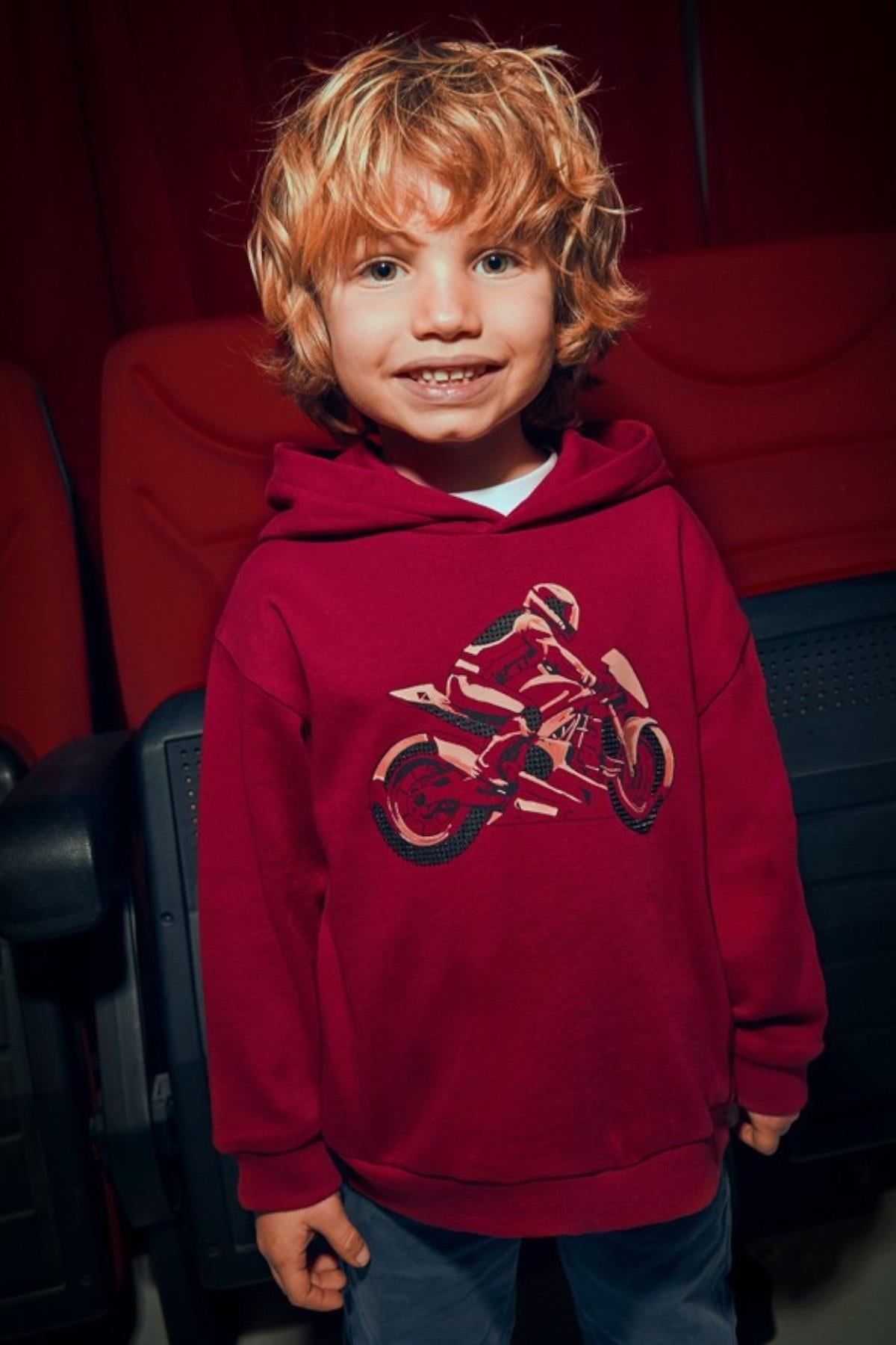 Mayoral Erkek Çocuk 4-9 Yaş Desenli Kapüşonlu Sweatshirt Kırmızı