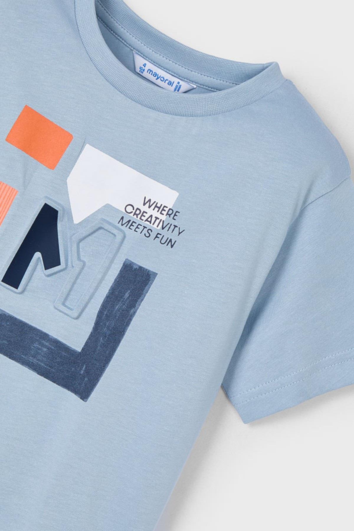 Mayoral Erkek Çocuk 4-9 Yaş Desenli Kısakol T-shirt 3030 Mavi