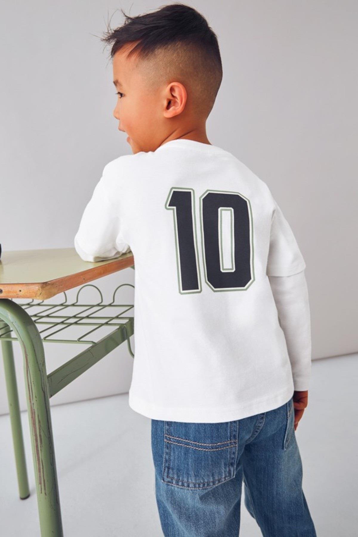 Mayoral Erkek Çocuk 4-9 Yaş  Desenli Uzun Kol T-shirt Ekru