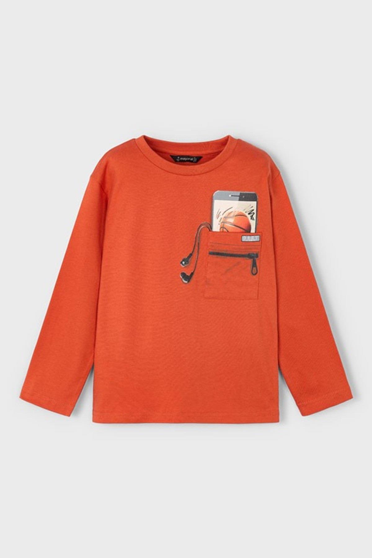 Mayoral Erkek Çocuk 4-9 Yaş Desenli Uzun Kol T-shirt Kırmızı