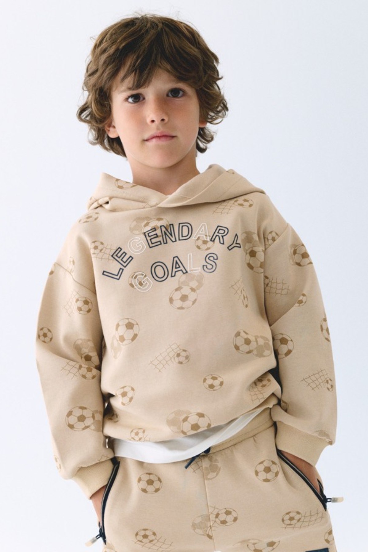 Mayoral Erkek Çocuk 4-9 Yaş Futbol Desenli Mevsimlik Sweatshirt Bej