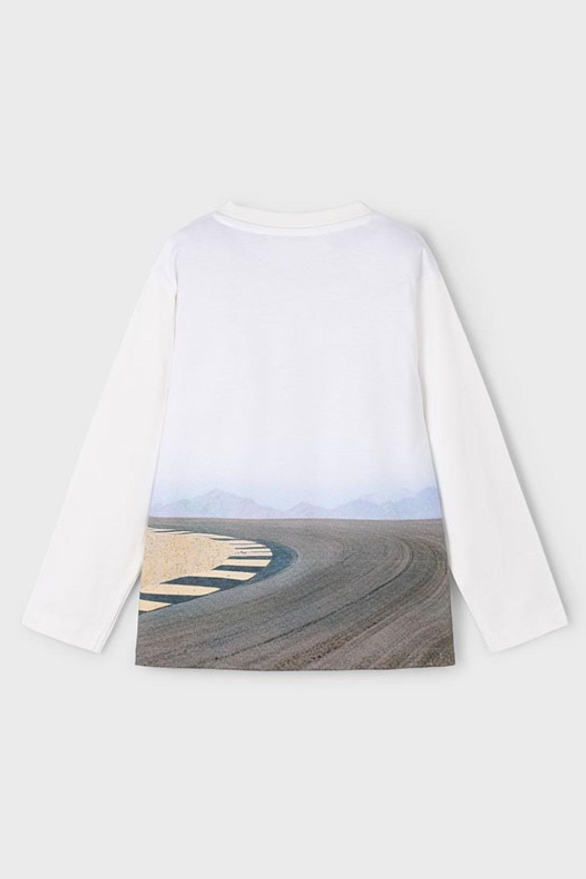 Mayoral Erkek Çocuk 4-9 Yaş Motosiklet Desenli Uzun Kol T-shirt Ekru
