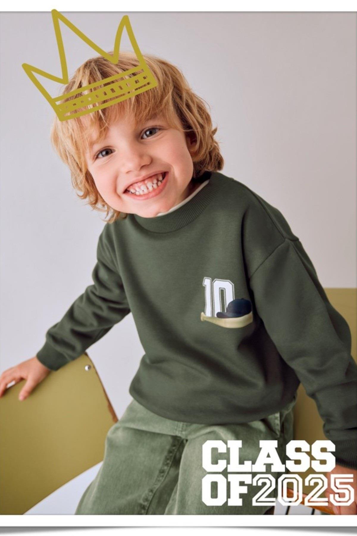 Mayoral Erkek Çocuk 4-9 Yaş Sırt Desenli Sweatshirt Haki