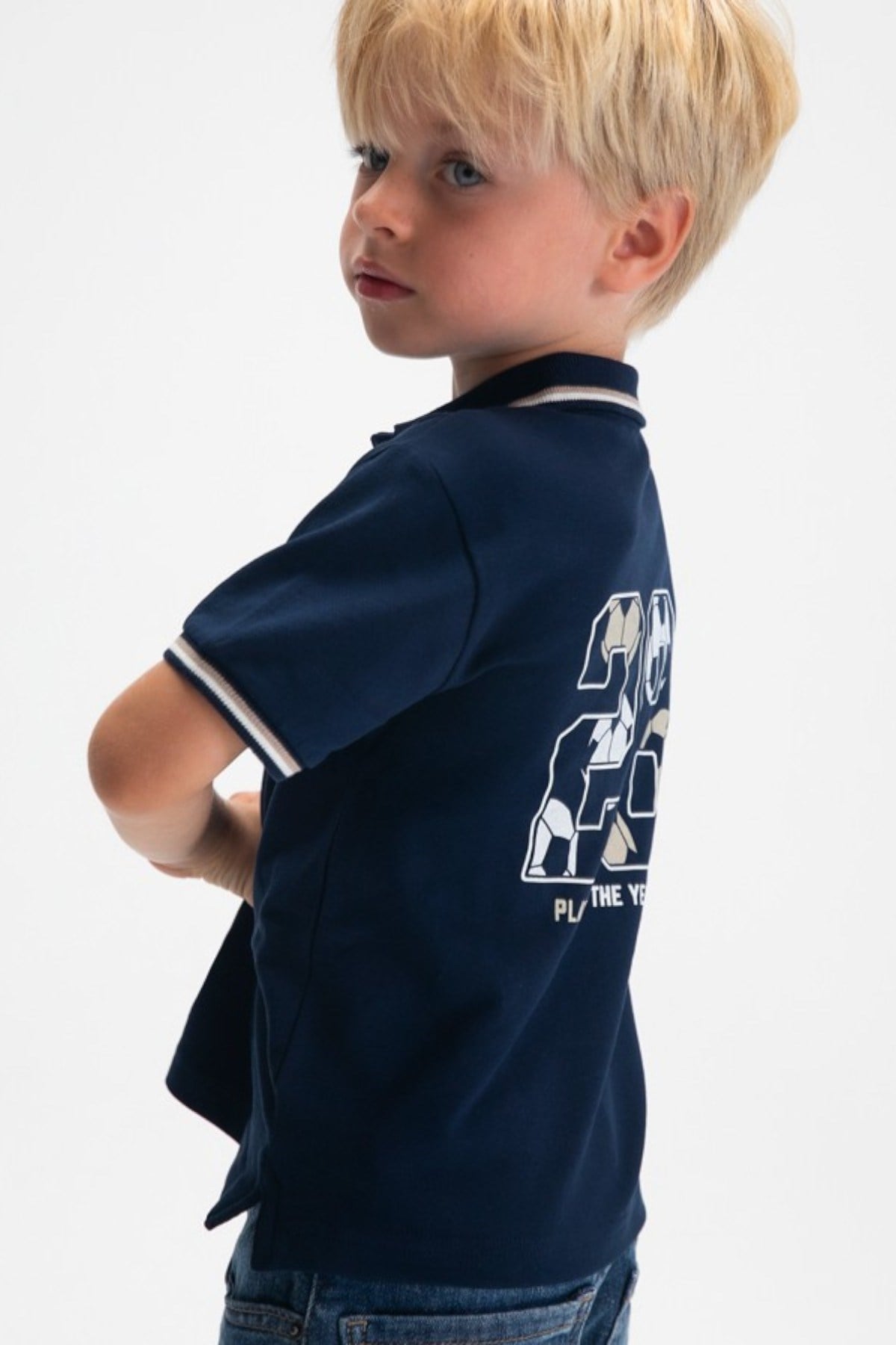 Mayoral Erkek Çocuk 4-9 Yaş Sırt Desenli Polo Yaka Kısa Kol T-Shirt Lacivert