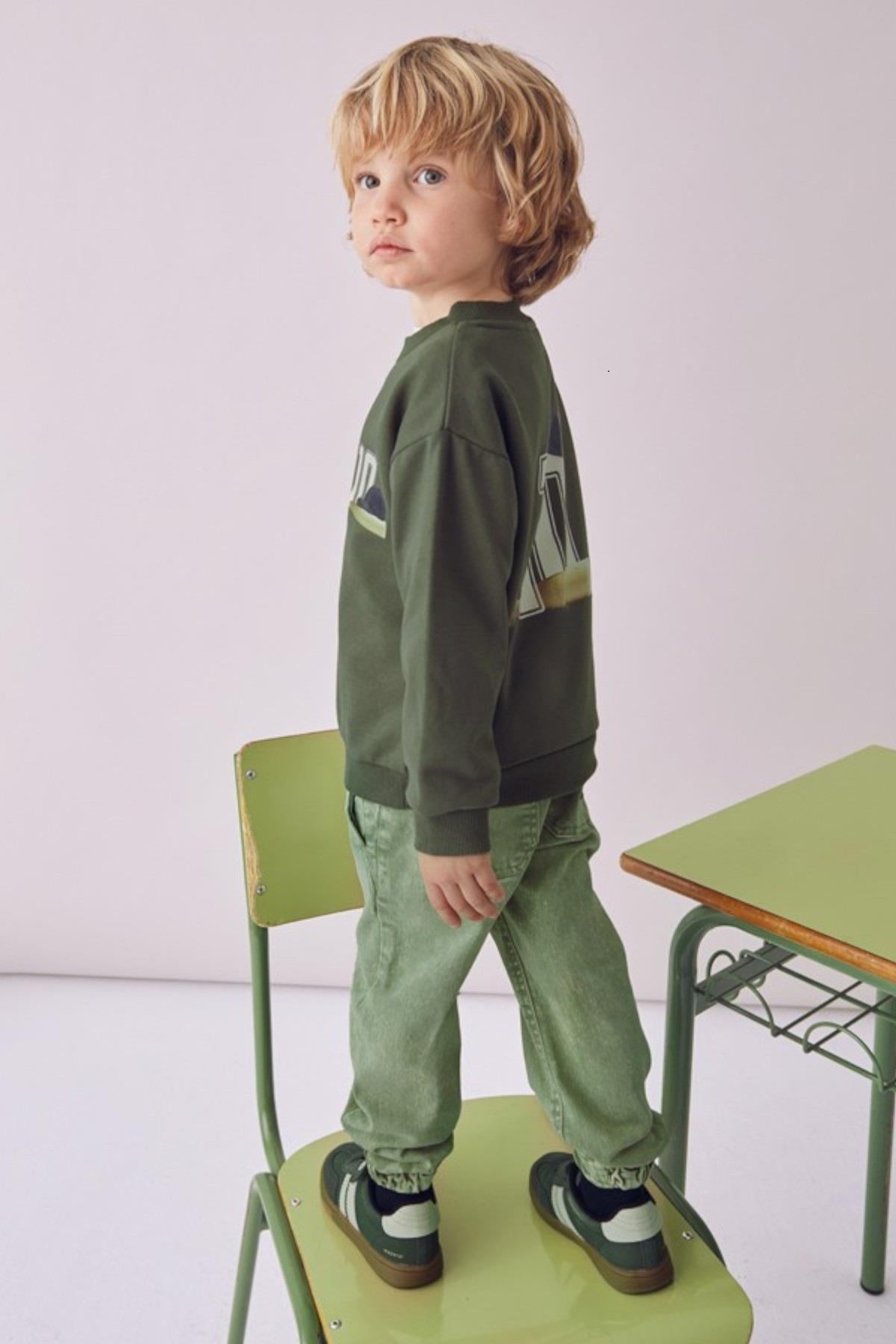 Mayoral Erkek Çocuk 4-9 Yaş Sırt Desenli Sweatshirt Haki