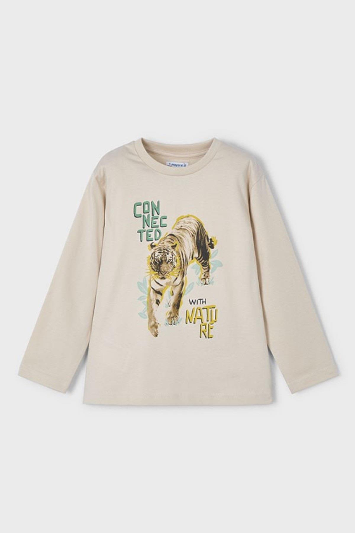 Mayoral Erkek Çocuk 5-9 Yaş Kaplan Desenli Kısakol T-shirt 3052 Bej