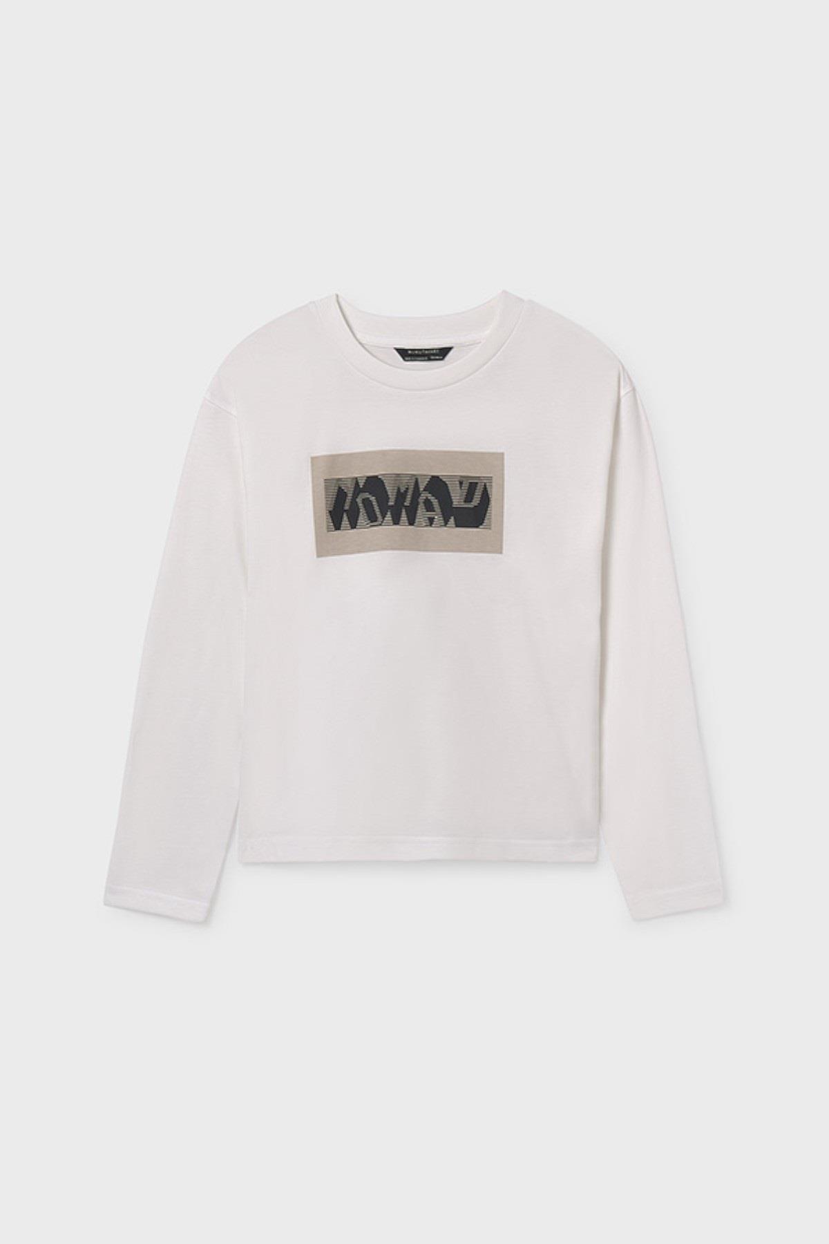 Mayoral Erkek Çocuk 8-16 Yaş Baskılı Uzun Kol T-shirt Ekru