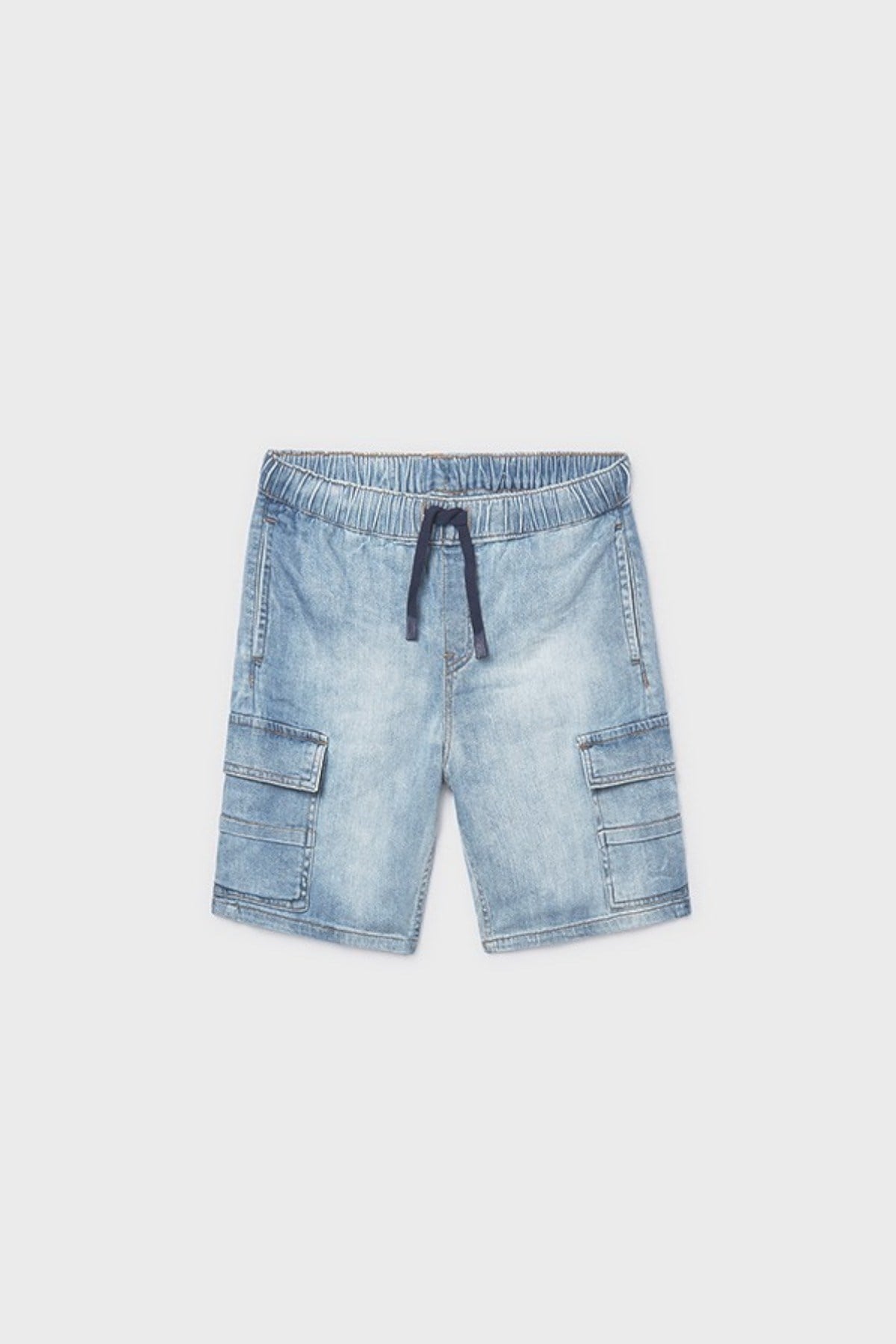 Mayoral Erkek Çocuk 8-16 Yaş Bel Lastikli Kargo Cep Denim Şort Kot Mavi