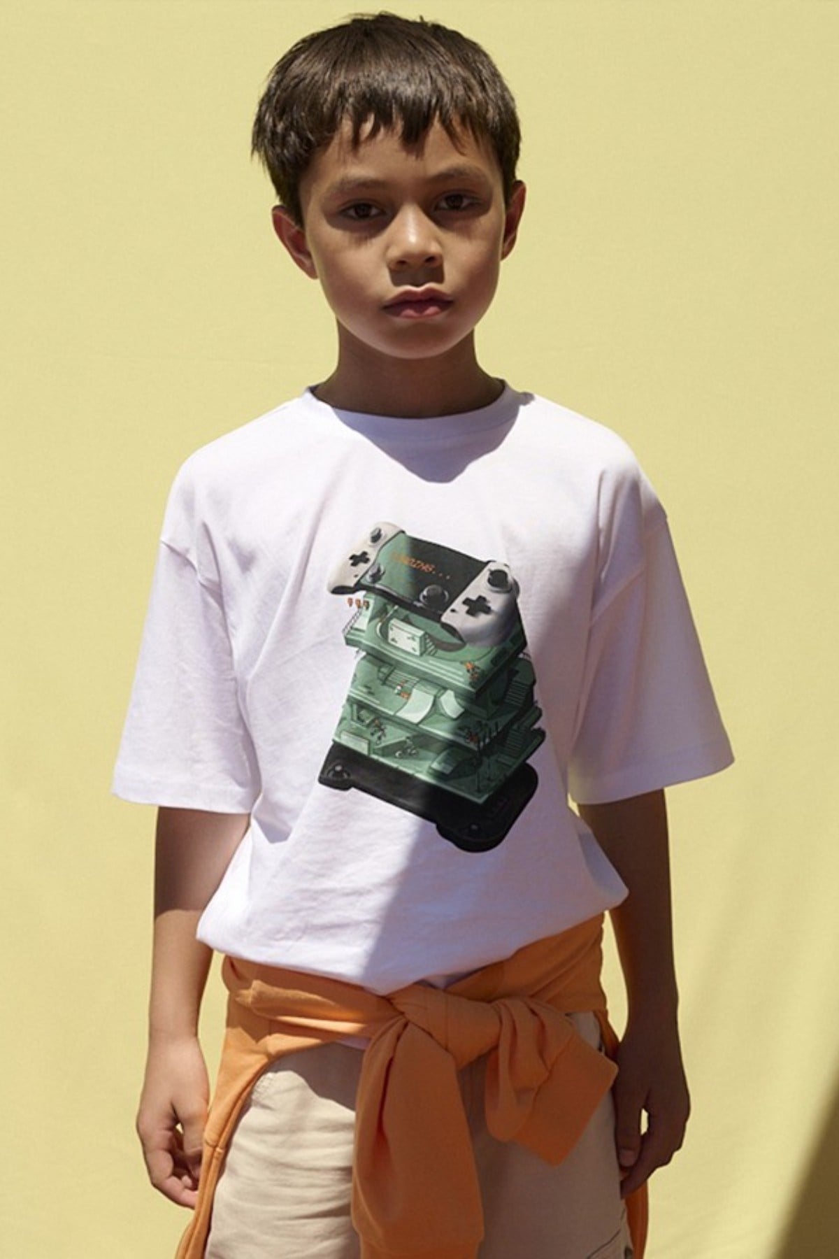 Mayoral Erkek Çocuk 8-16 Yaş Desenli Kısa Kol T-Shirt Beyaz