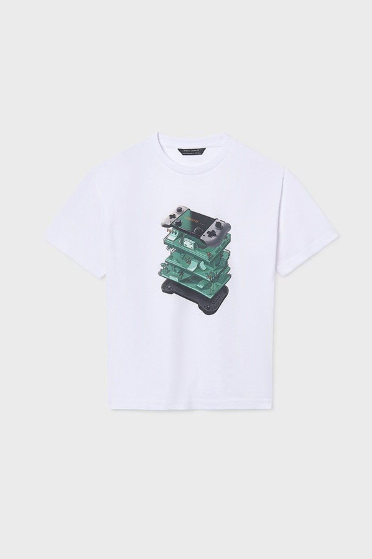 Mayoral Erkek Çocuk 8-16 Yaş Desenli Kısa Kol T-Shirt Beyaz