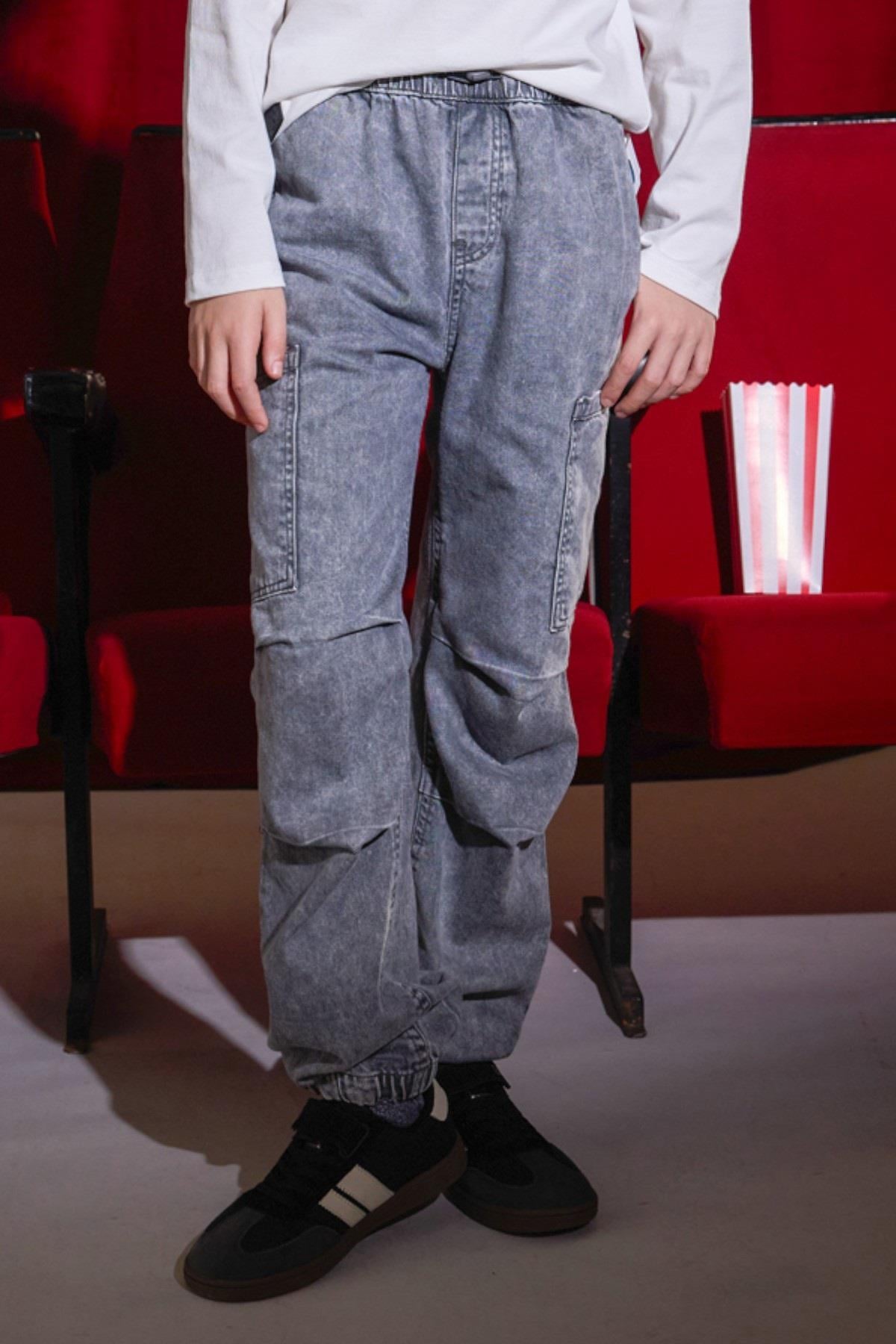 Mayoral Erkek Çocuk 8-16 Yaş Kargo Cep Yumuşak Denim Jogger Gri