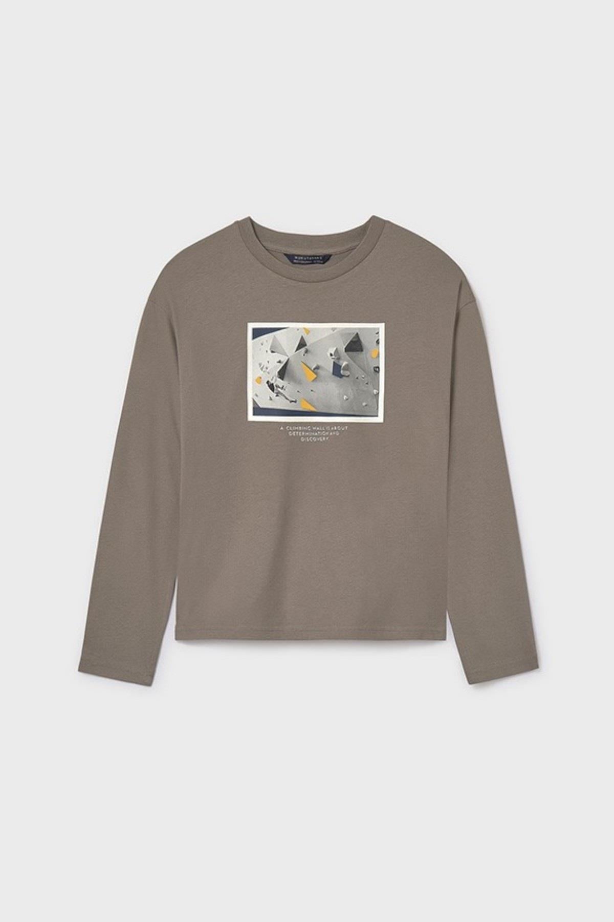 Mayoral Erkek Çocuk 8-18 Yaş Baskılı Uzun Kol T-shirt Vizon