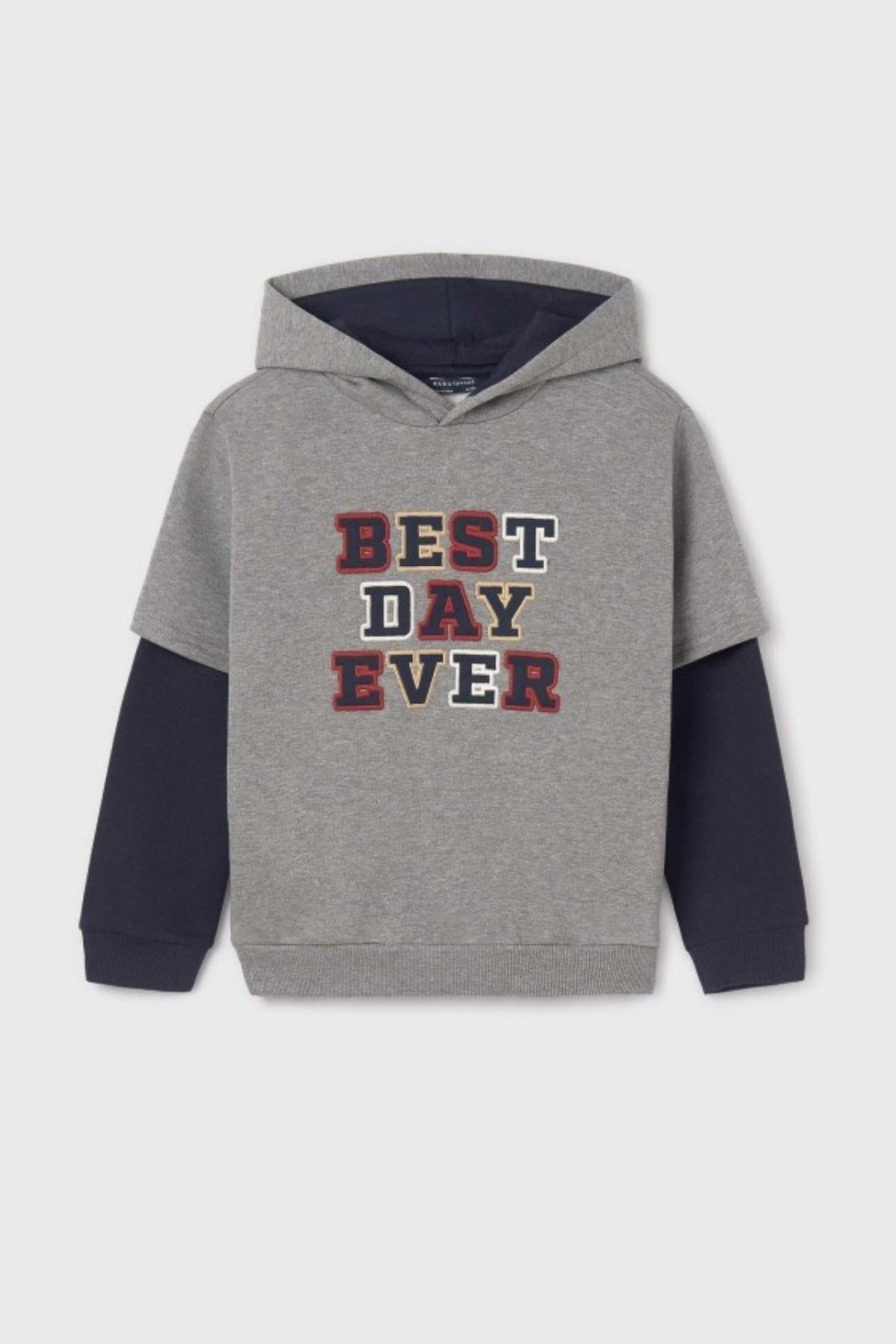 Mayoral Erkek Çocuk 8-18 Yaş İşlemeli Kapüşonlu Sweatshirt 7444 Füme