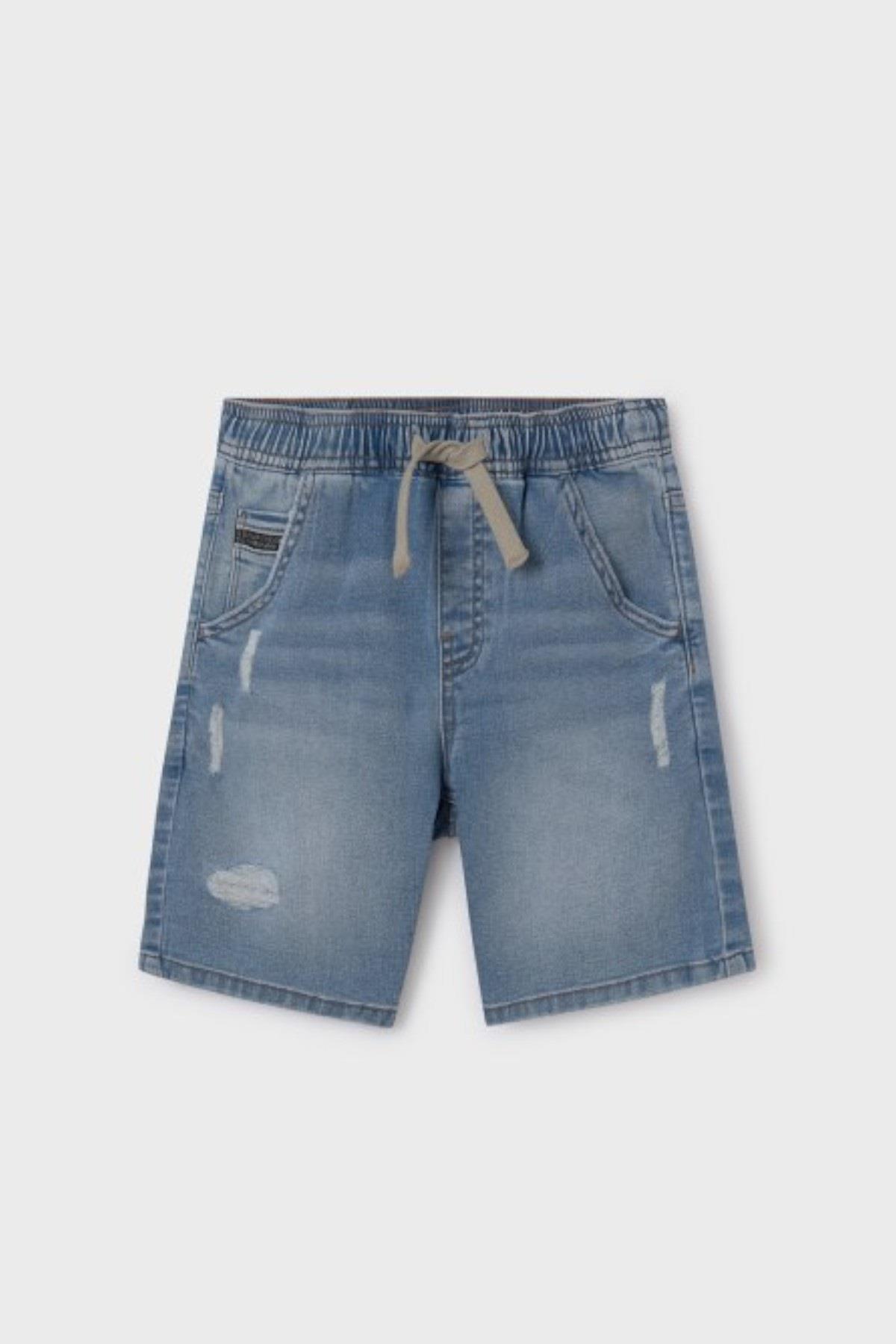 Mayoral Erkek Çocuk 8-18 Yaş Lastikli Bel Denim Şort 6282 Kot Mavi