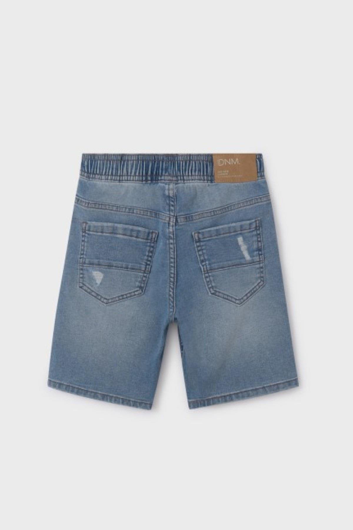 Mayoral Erkek Çocuk 8-18 Yaş Lastikli Bel Denim Şort 6282 Kot Mavi