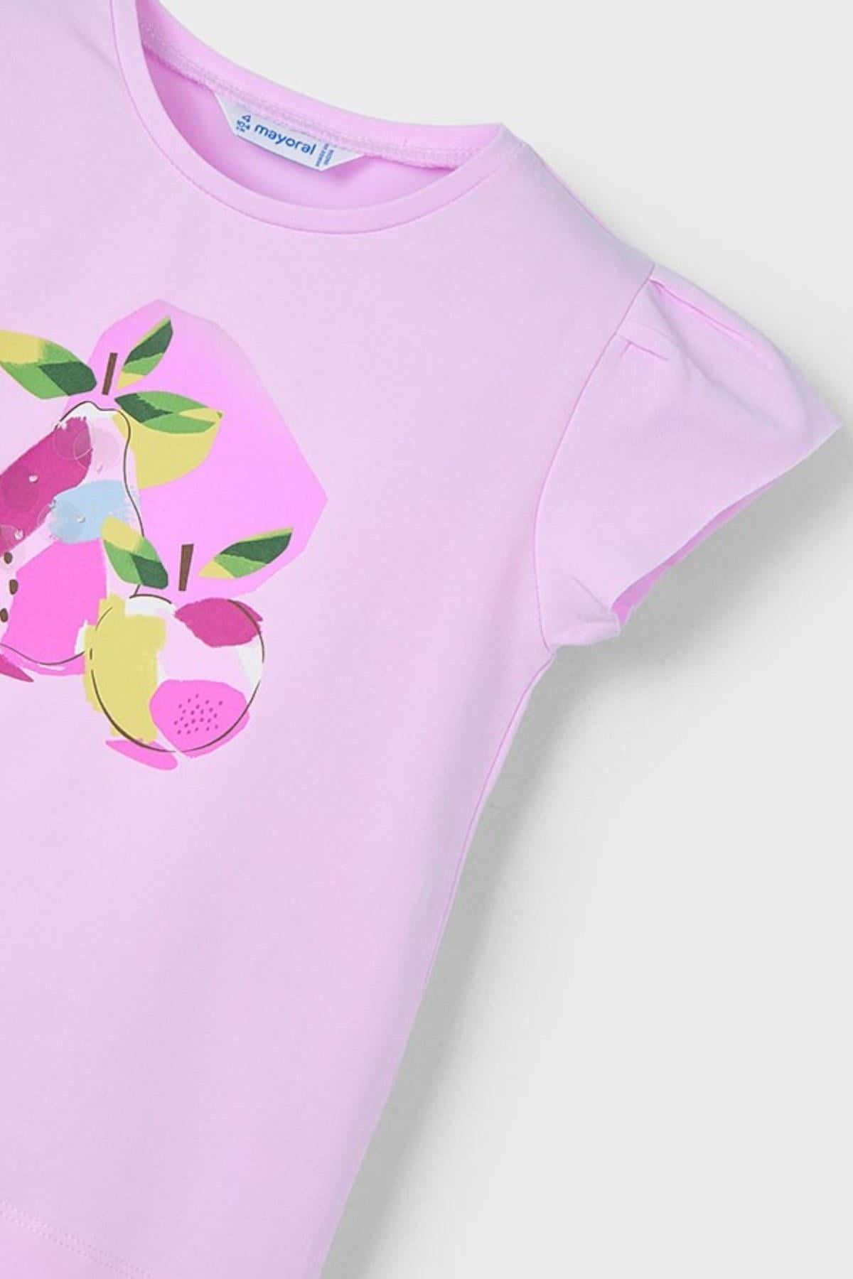 Mayoral Kız Çocuk 2-10 Yaş Desenli Kısakol T-shirt 3015 Pembe