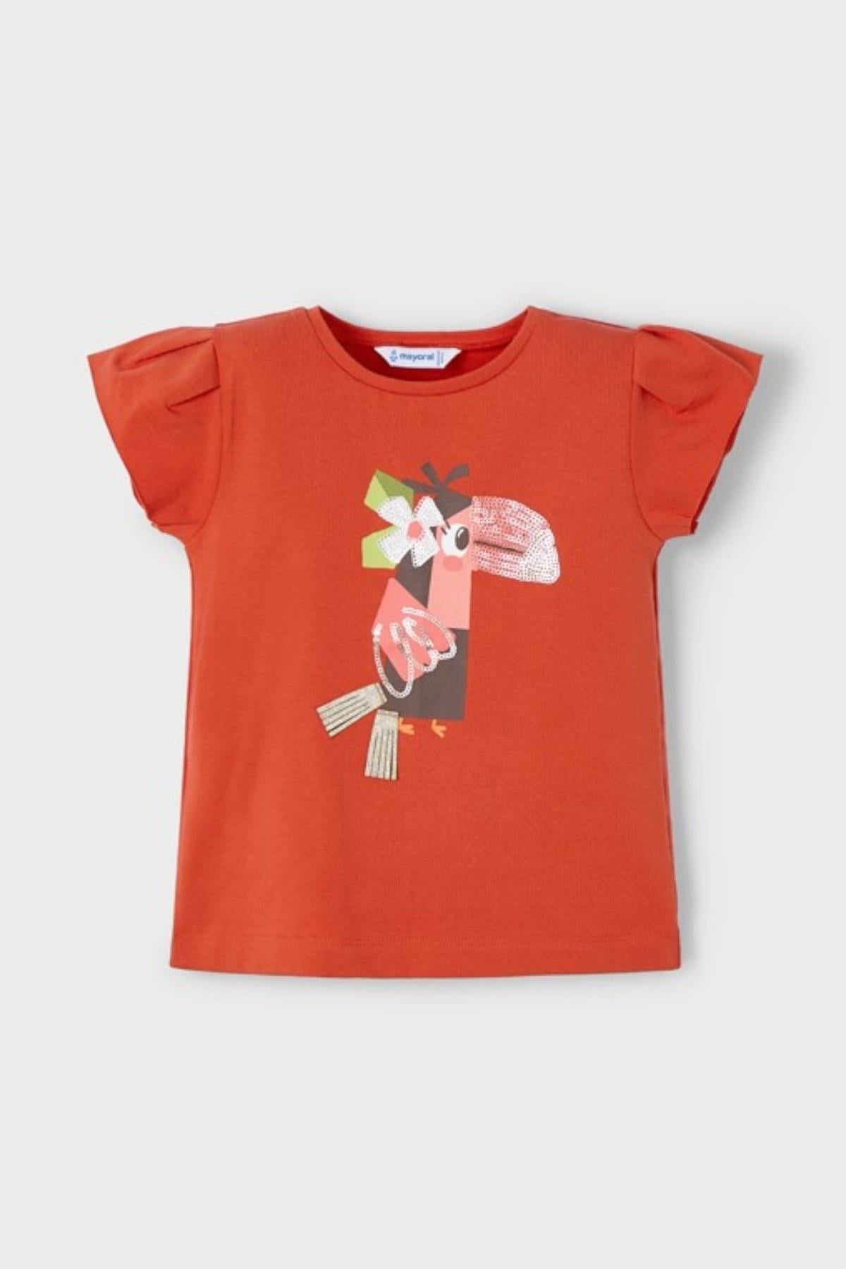 Mayoral Kız Çocuk 2-10 Yaş Desenli Kısakol T-shirt 3015 Kırmızı