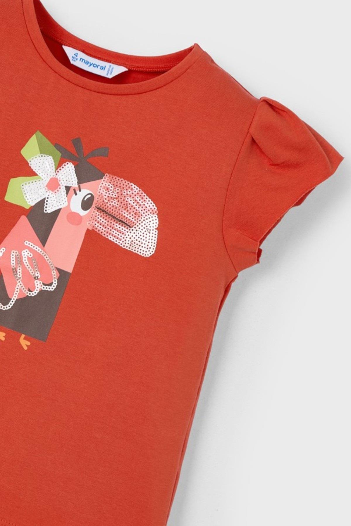 Mayoral Kız Çocuk 2-10 Yaş Desenli Kısakol T-shirt 3015 Kırmızı
