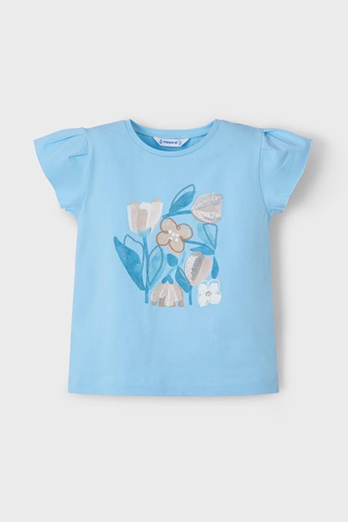 Mayoral Kız Çocuk 2-10 Yaş Desenli Kısakol T-shirt 3015 Mavi