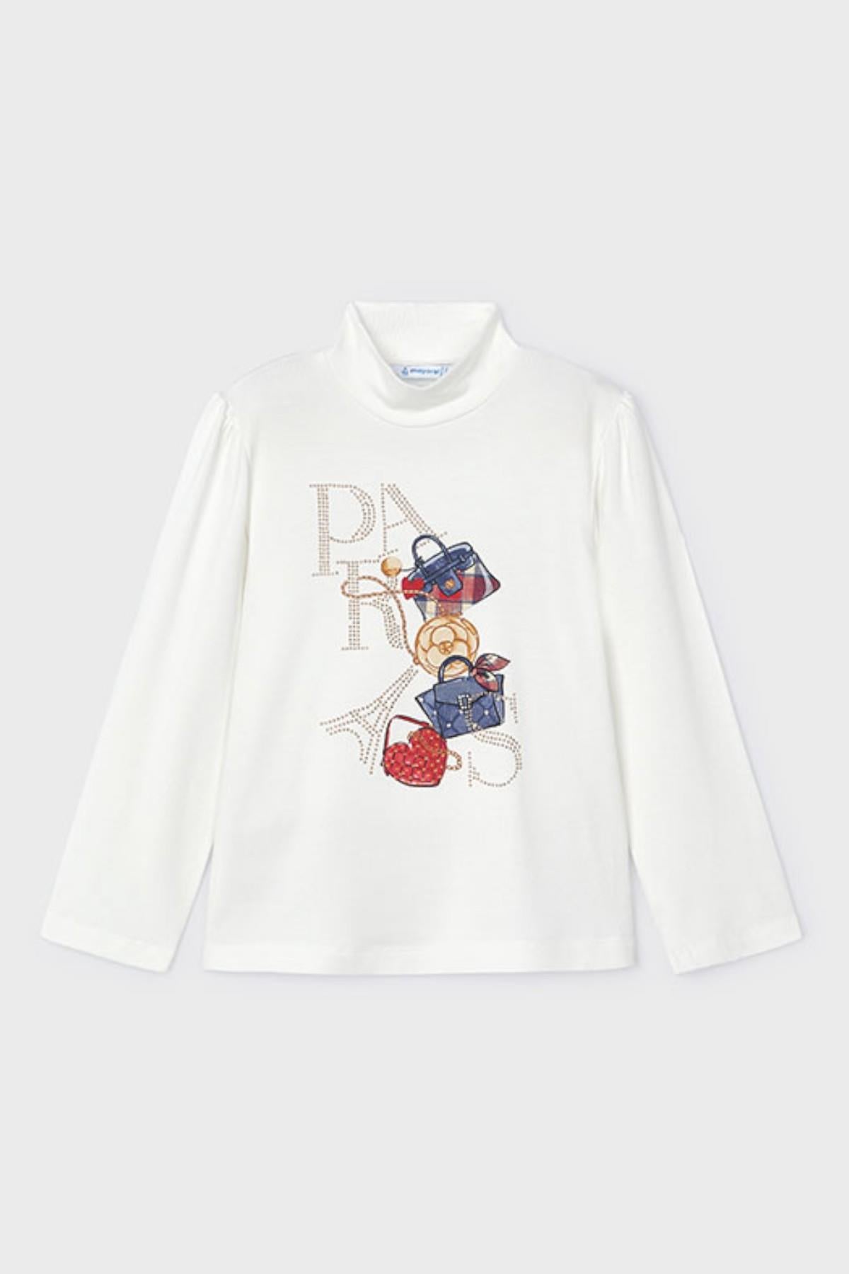 Mayoral Kız Çocuk 2-9 Yaş Balıkçı Yaka Uzunkol T-shirt 4061 Krem
