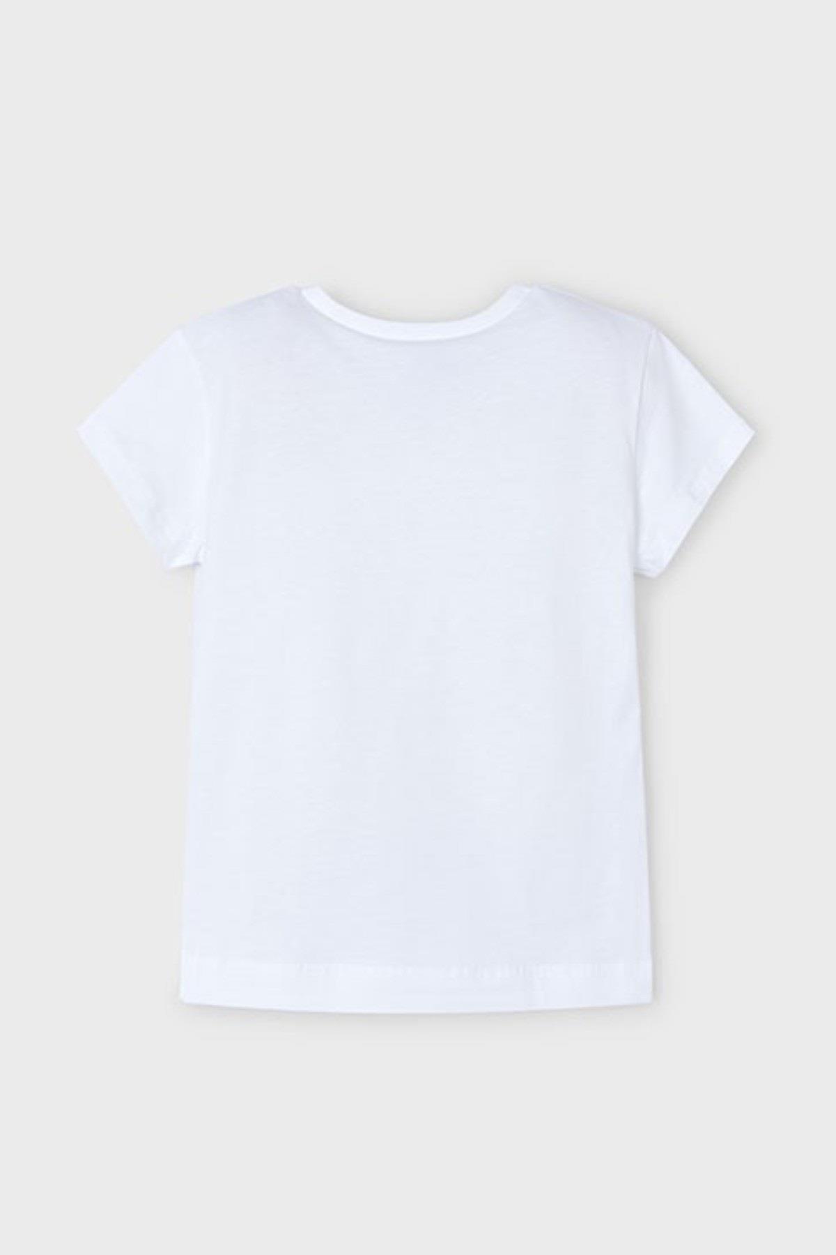 Mayoral Kız Çocuk 3-10 Yaş Desenli Kısakol T-shirt 3014 Beyaz