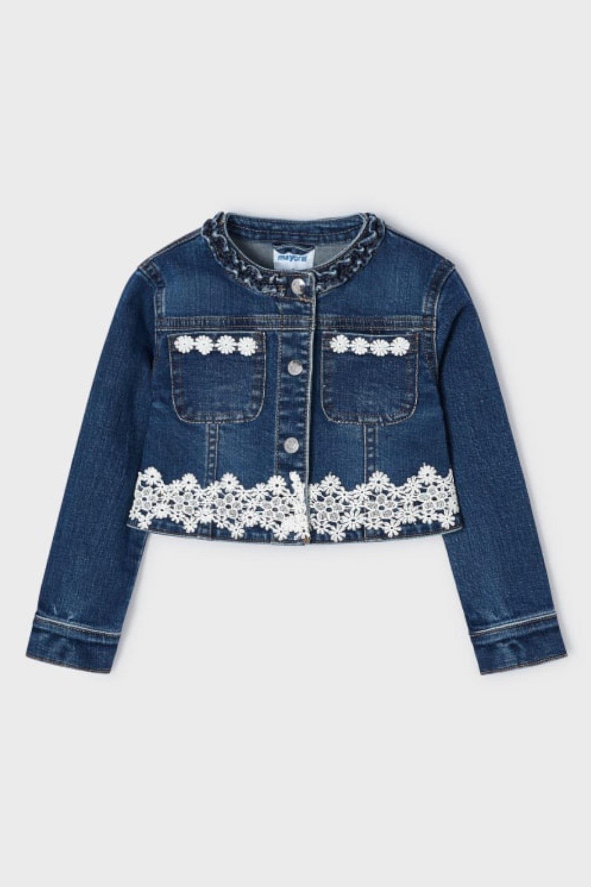 Mayoral Kız Çocuk 3-7 Yaş Fistolu Denim Ceket 3475 Kot Mavi